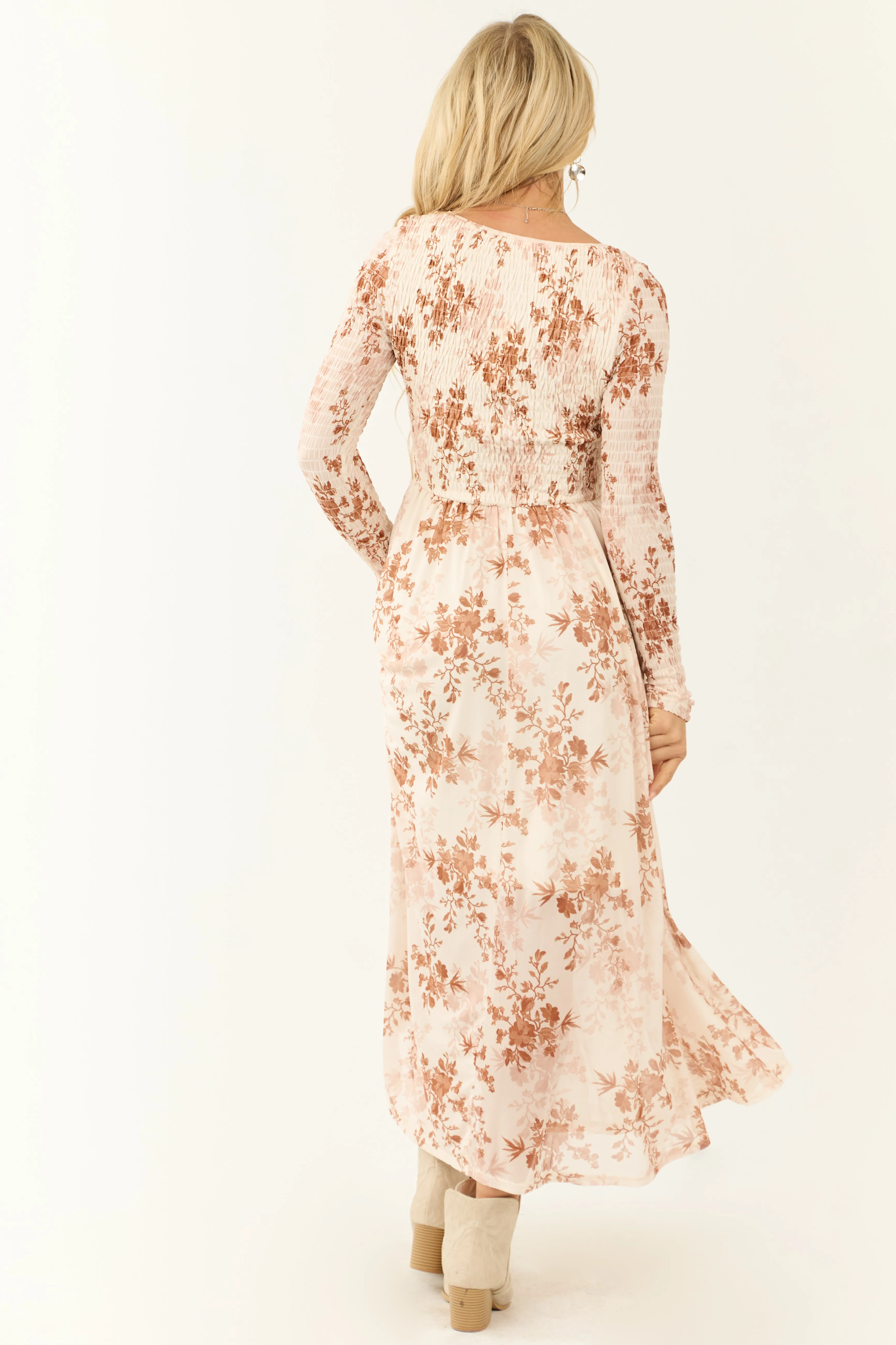 Cream Floral Print Smocked Scoop Maxi Dress sold by Lime Lush product image thumbnail 5