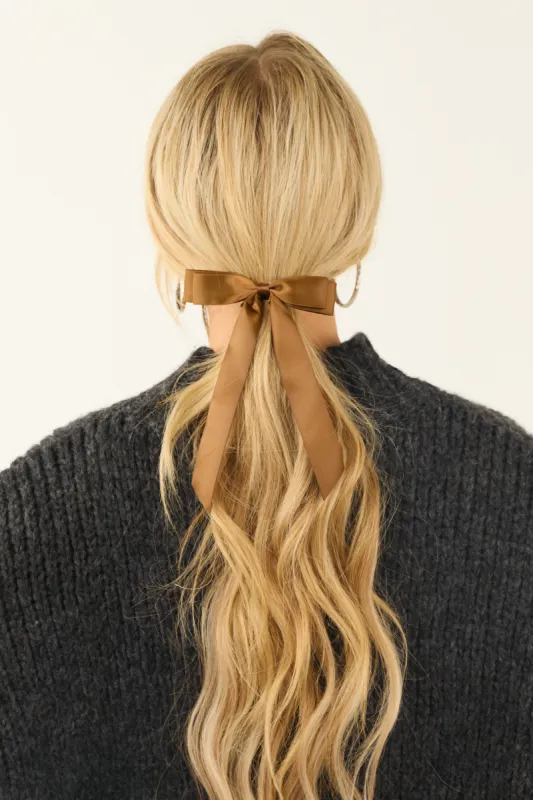 Shiny Sepia Satin Bow Ribbon Hair Clip sold by Lime Lush