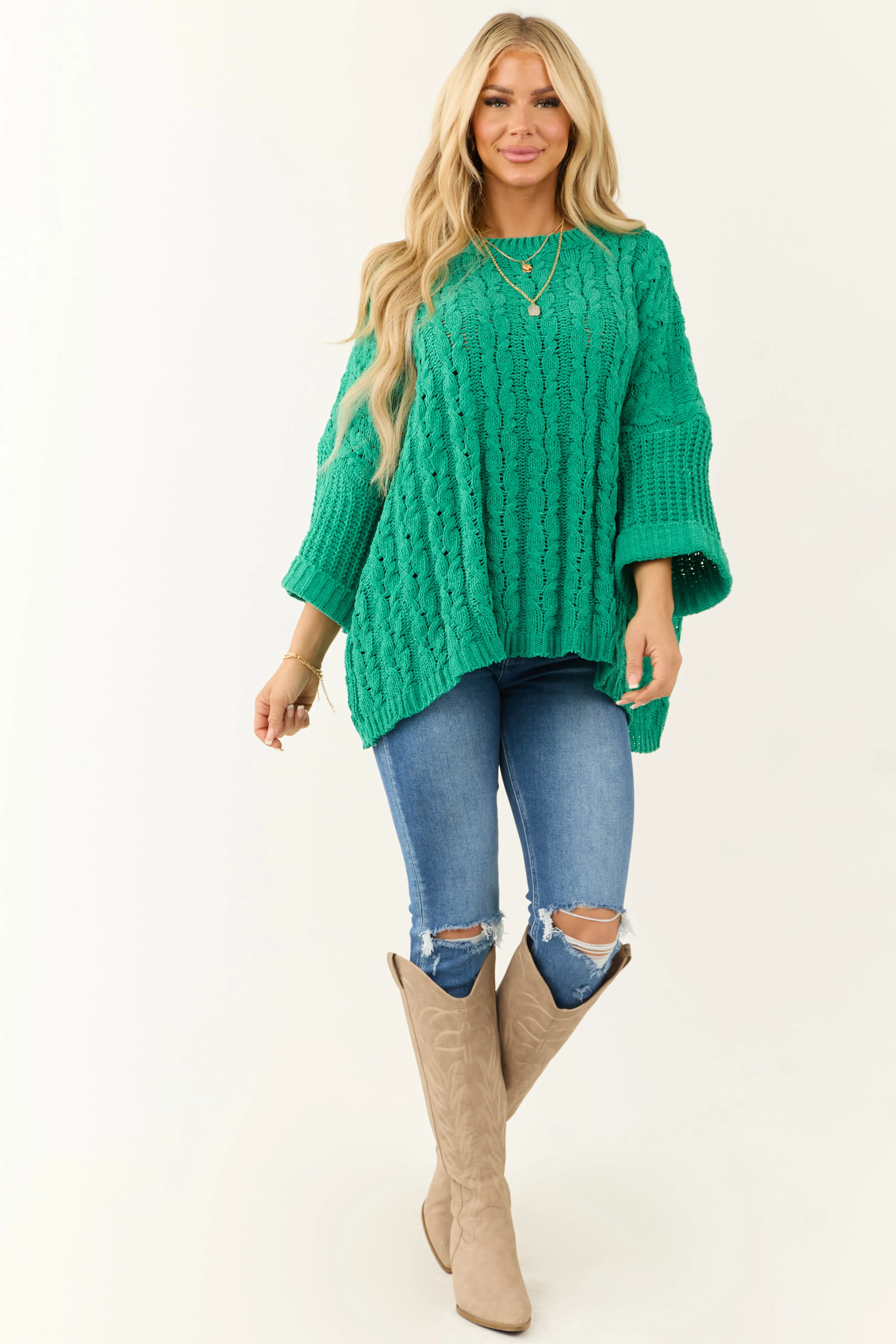 Jade Oversized Chenille Cable Knit Sweater sold by Lime Lush product image thumbnail 2