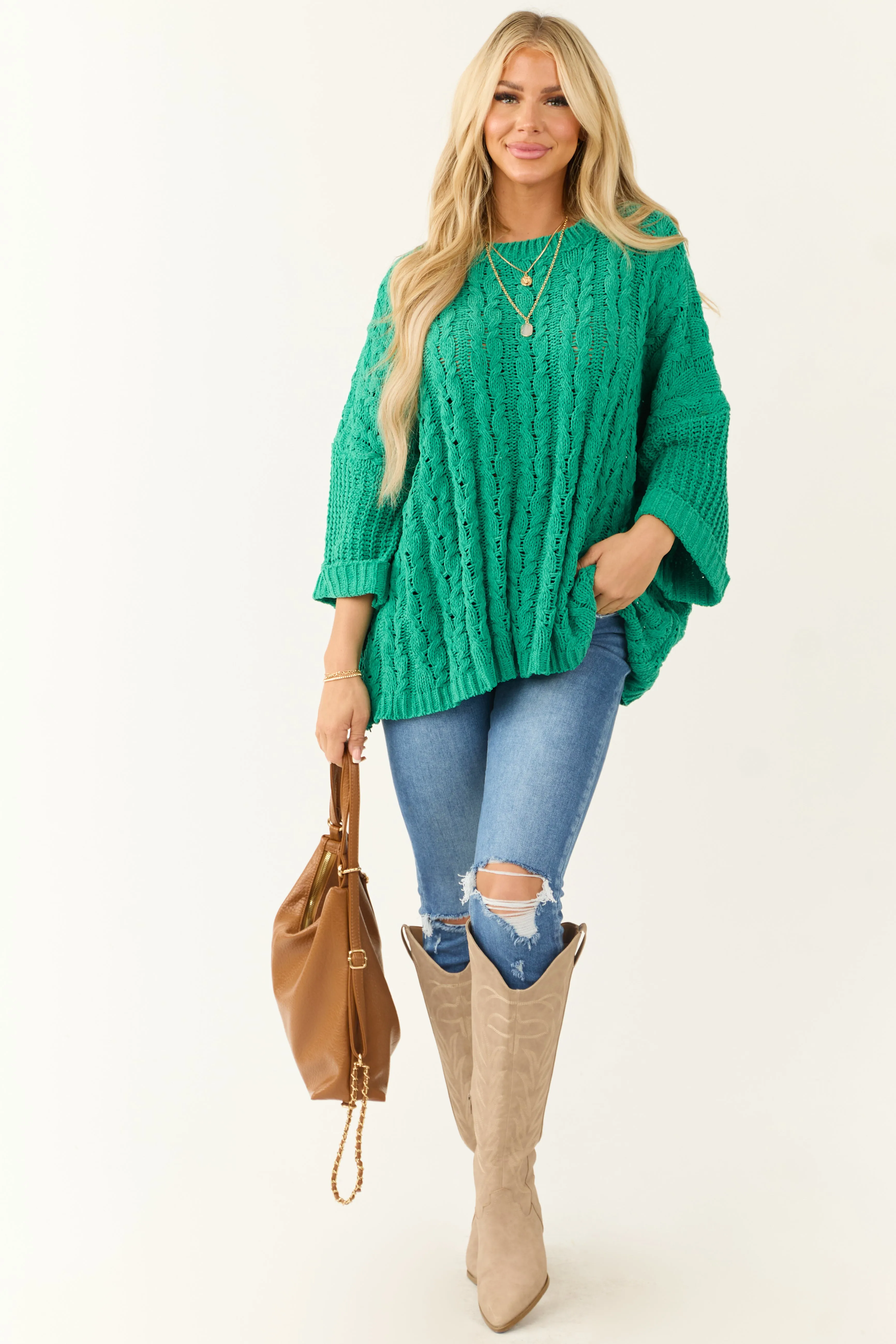 Jade Oversized Chenille Cable Knit Sweater sold by Lime Lush product image thumbnail 3