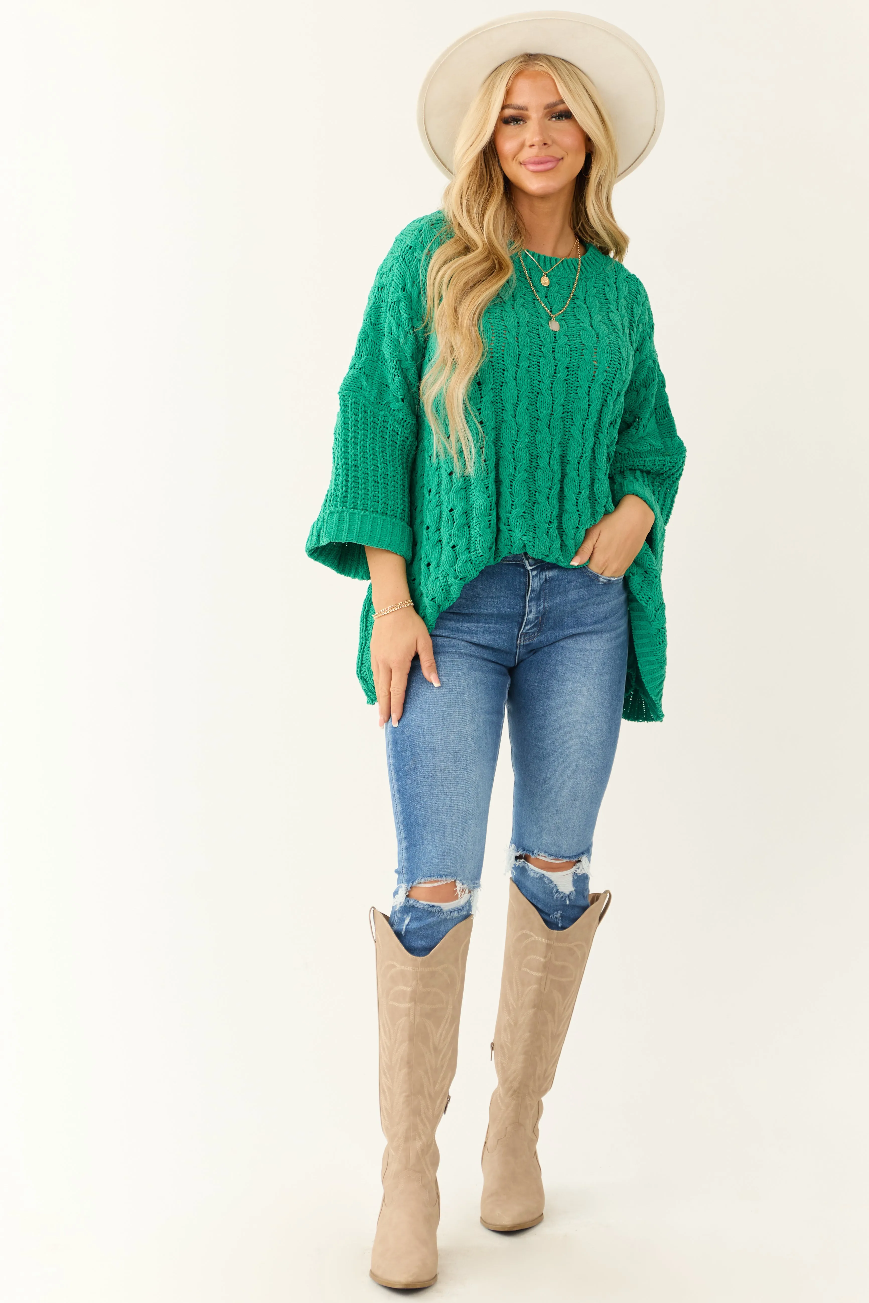 Jade Oversized Chenille Cable Knit Sweater sold by Lime Lush product image thumbnail 4