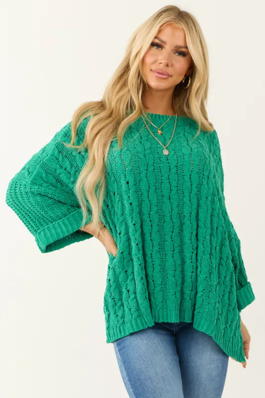 Jade Oversized Chenille Cable Knit Sweater sold by Lime Lush