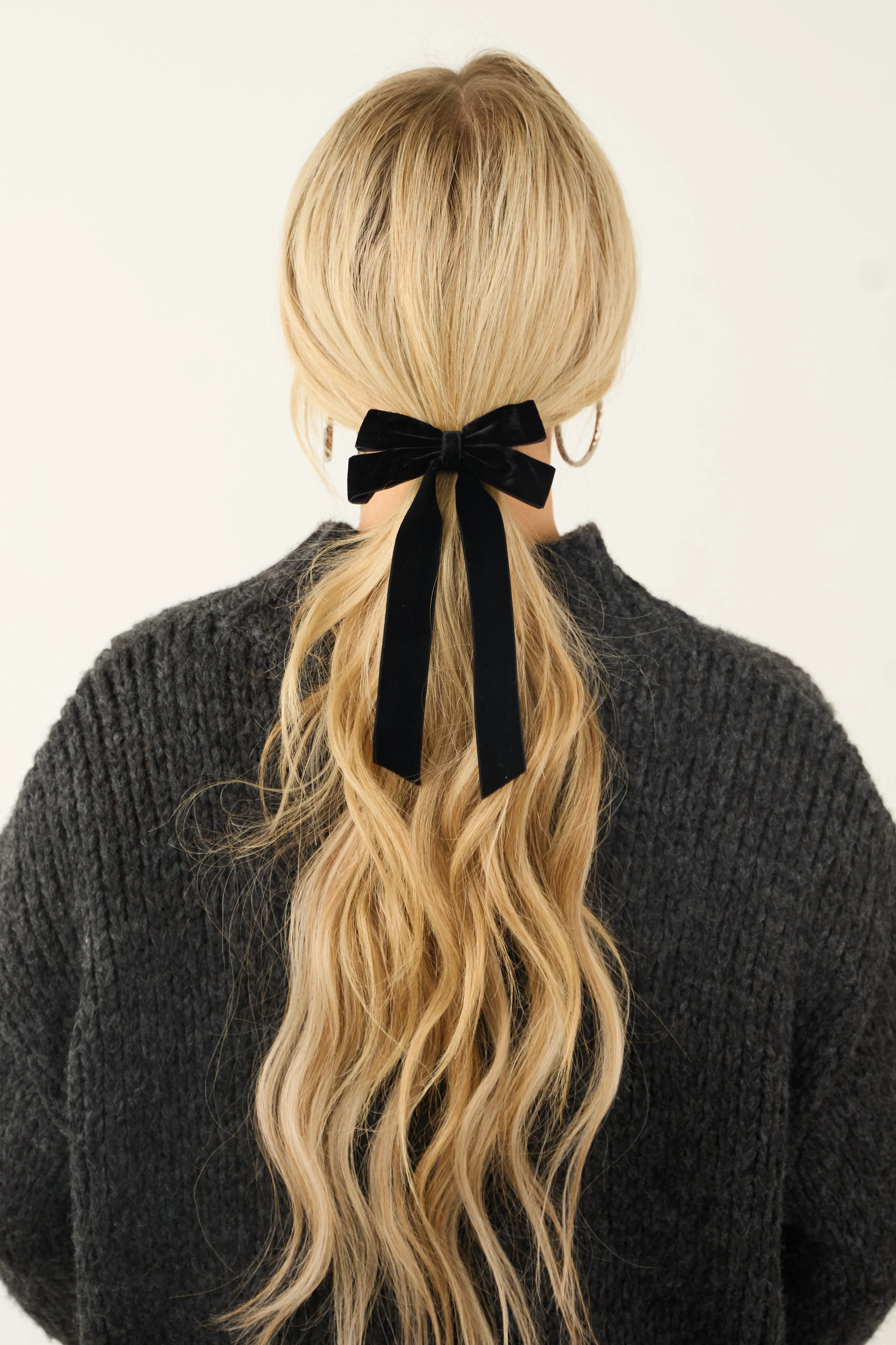 Black Velvet Long Ribbon Bow Hair Clip sold by Lime Lush product image thumbnail 2