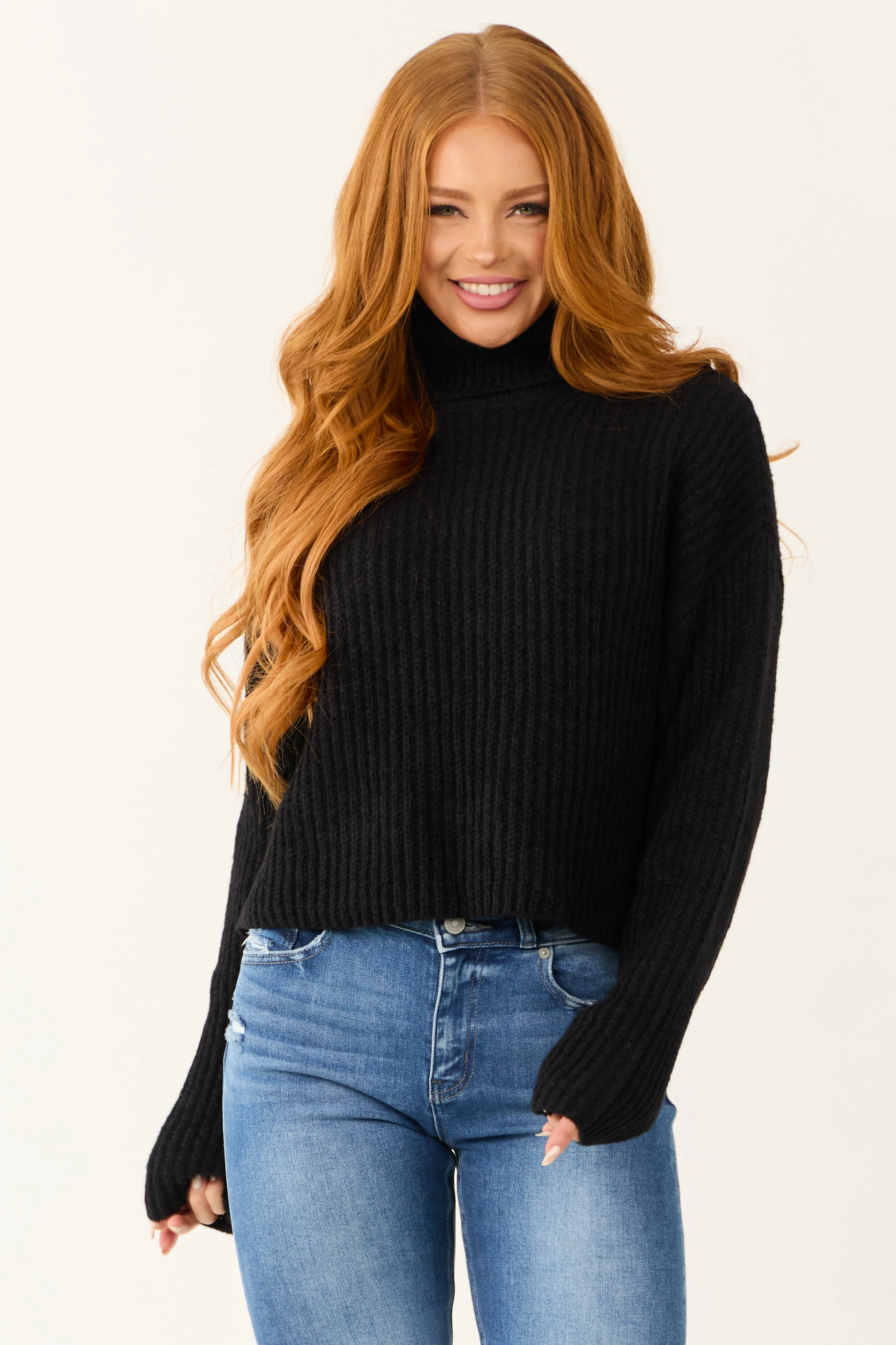 Black Long Sleeve Turtleneck Chunky Sweater sold by Lime Lush product image thumbnail 2