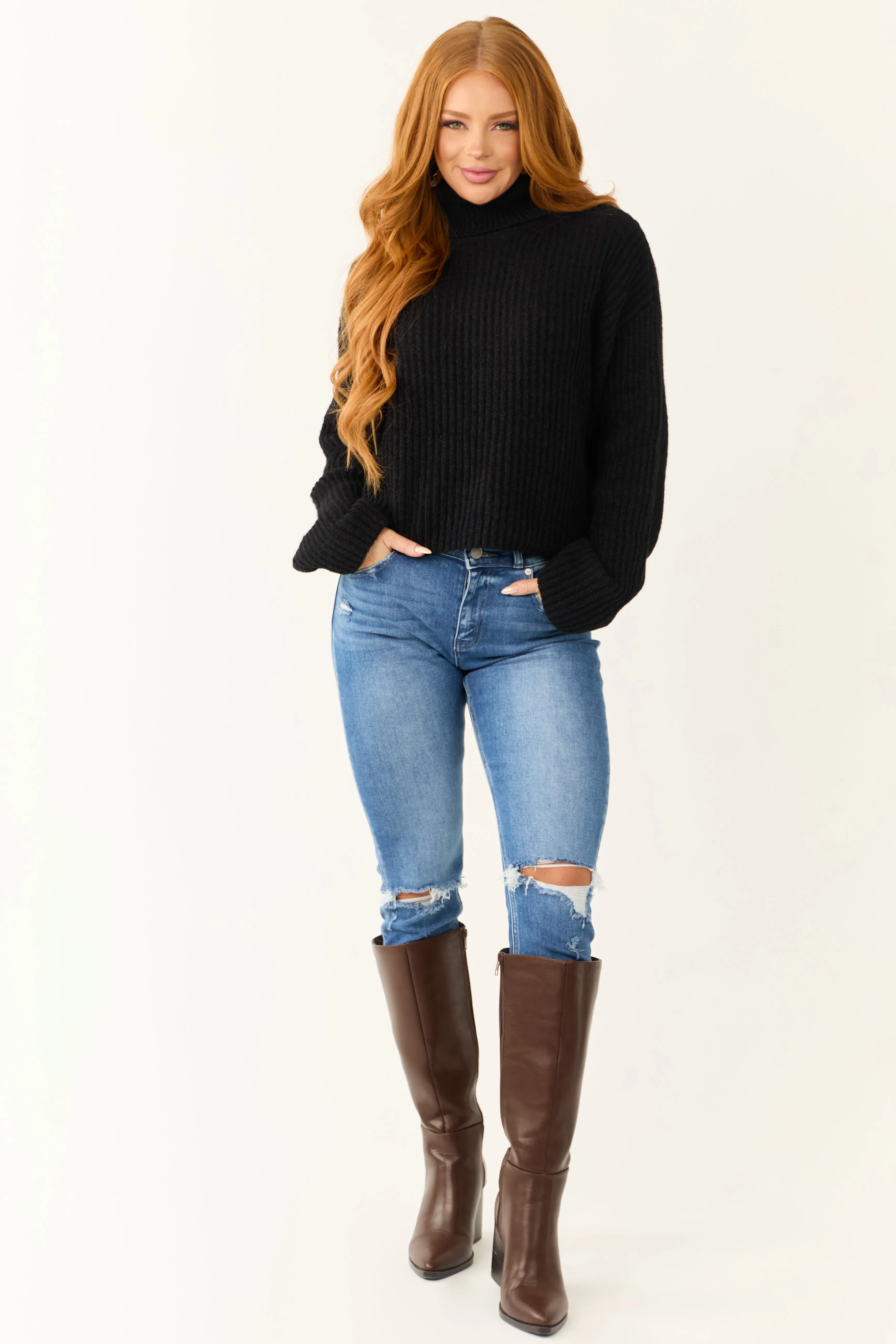 Black Long Sleeve Turtleneck Chunky Sweater sold by Lime Lush product image thumbnail 3