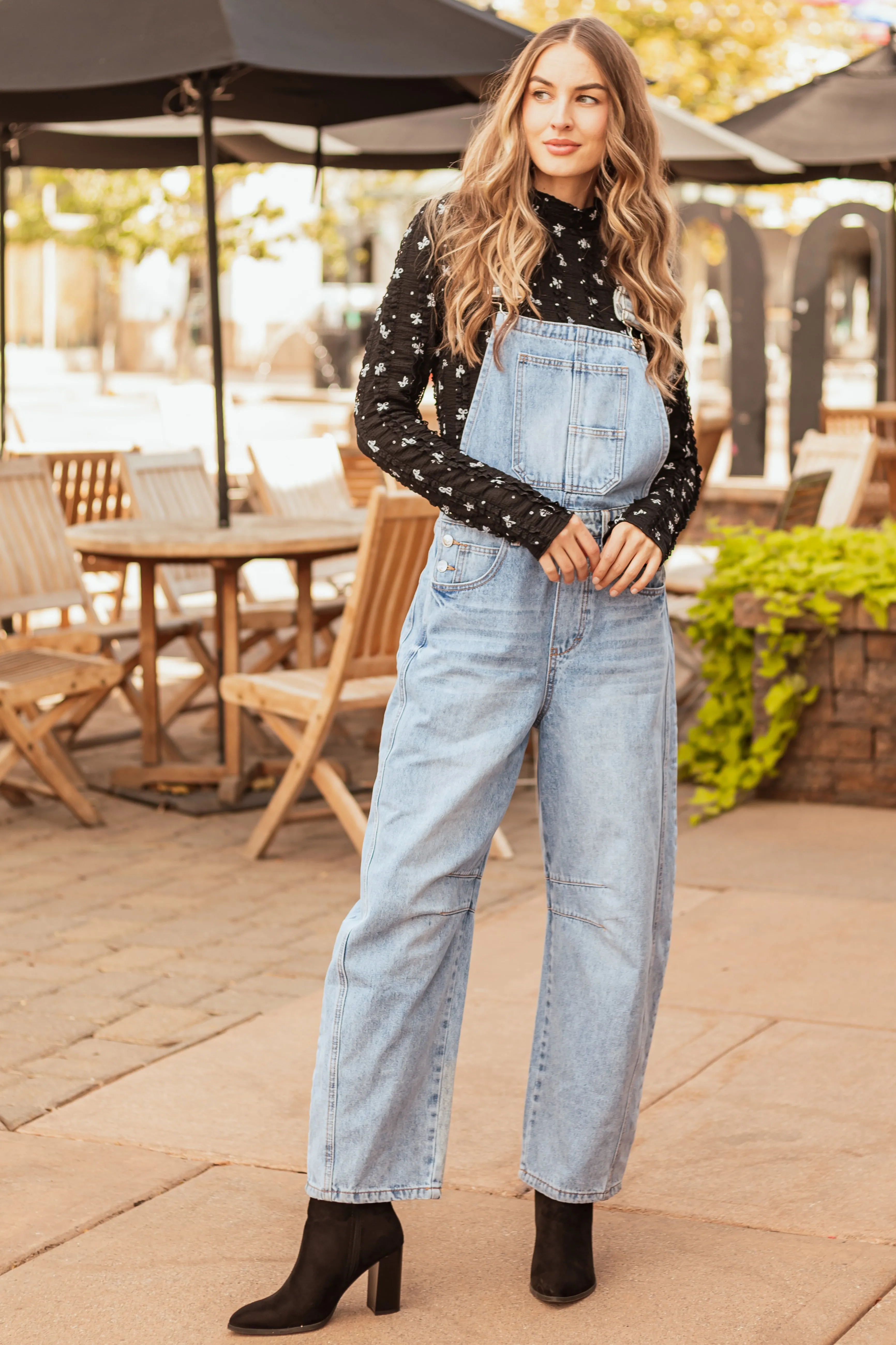 Light Wash Denim Barrel Overalls sold by Lime Lush product image thumbnail 3