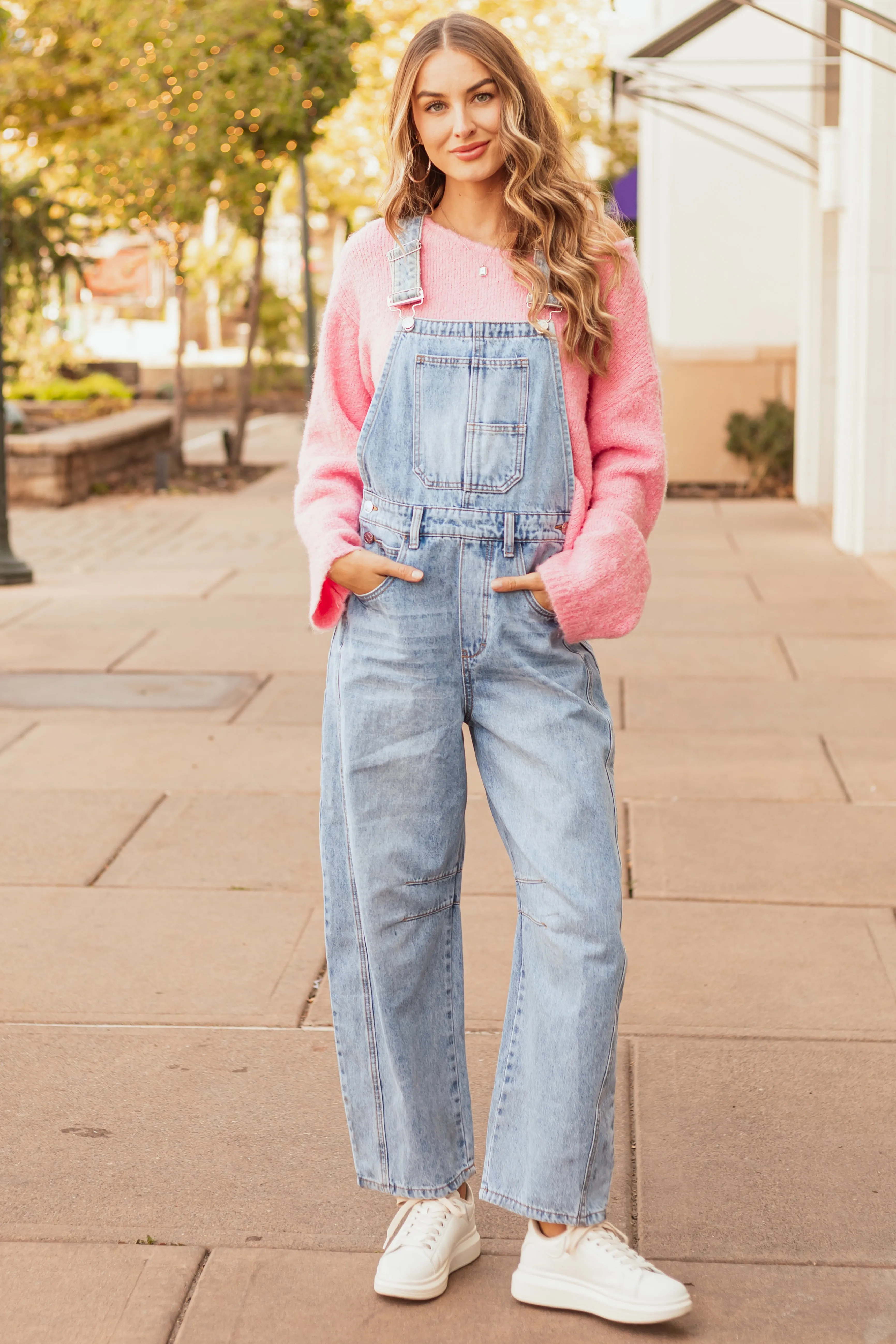 Light Wash Denim Barrel Overalls sold by Lime Lush product image thumbnail 2