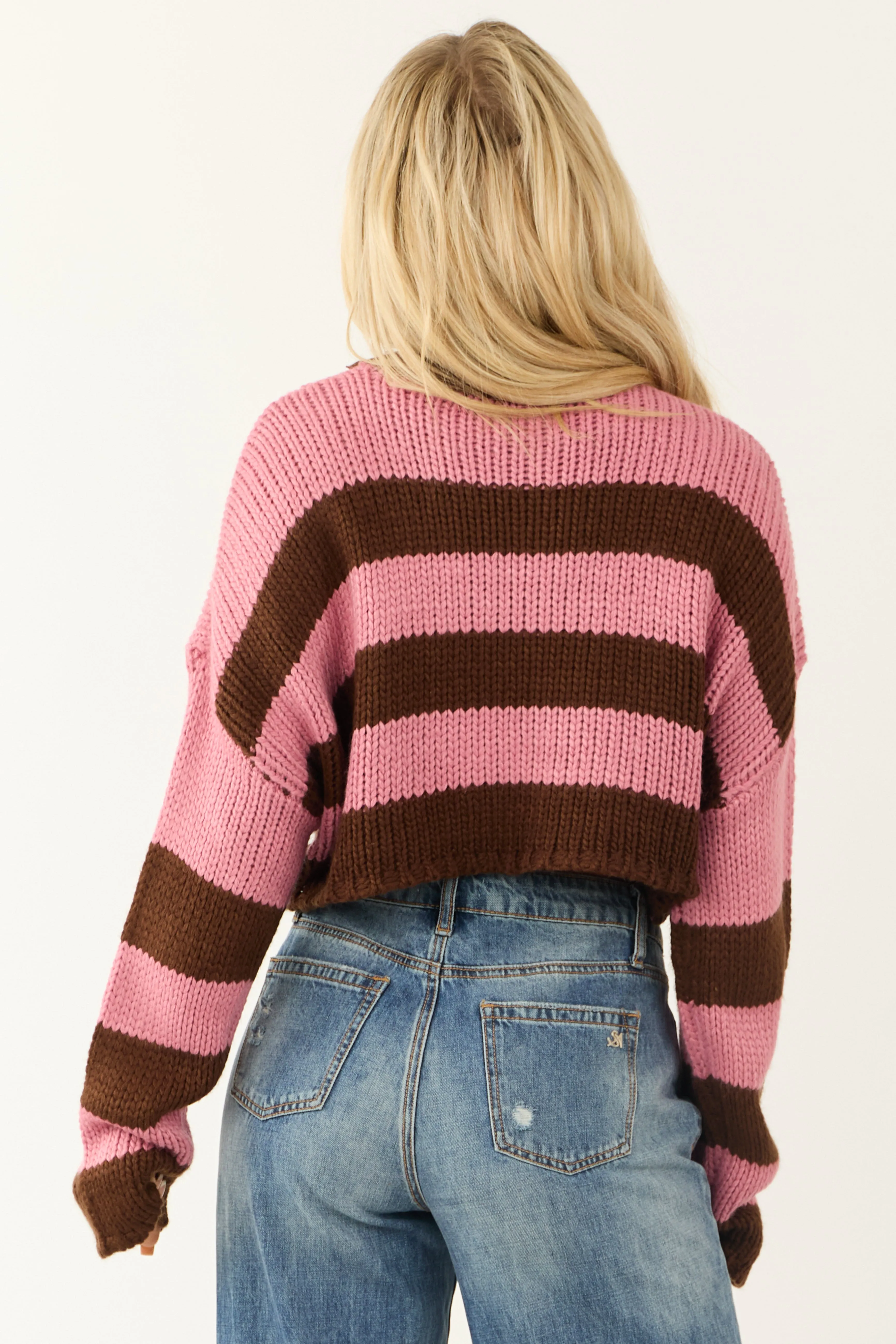 Watermelon and Cocoa Striped Cropped Sweater sold by Lime Lush product image thumbnail 5