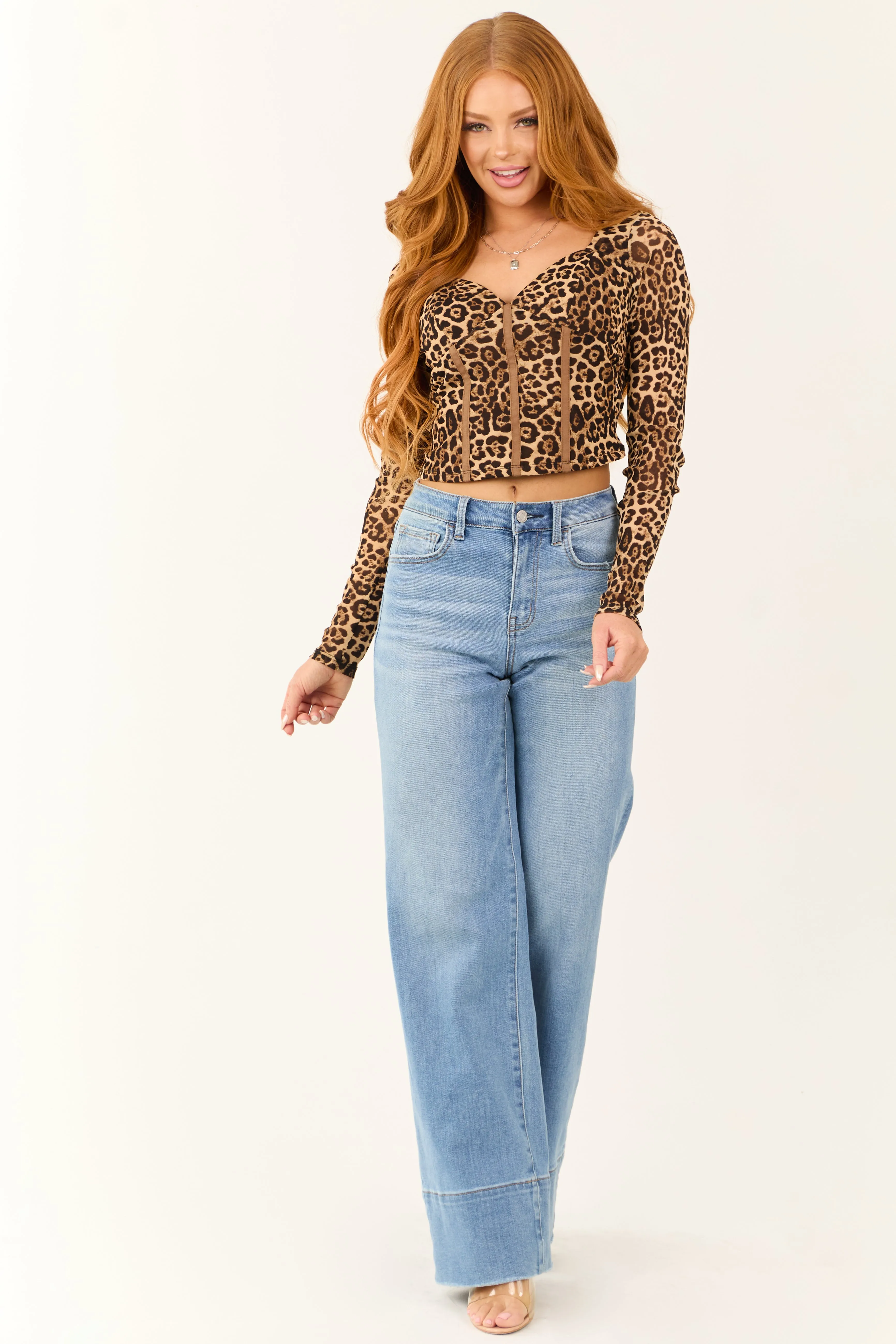 Camel Leopard Print Long Sleeve Corset Top sold by Lime Lush product image thumbnail 2