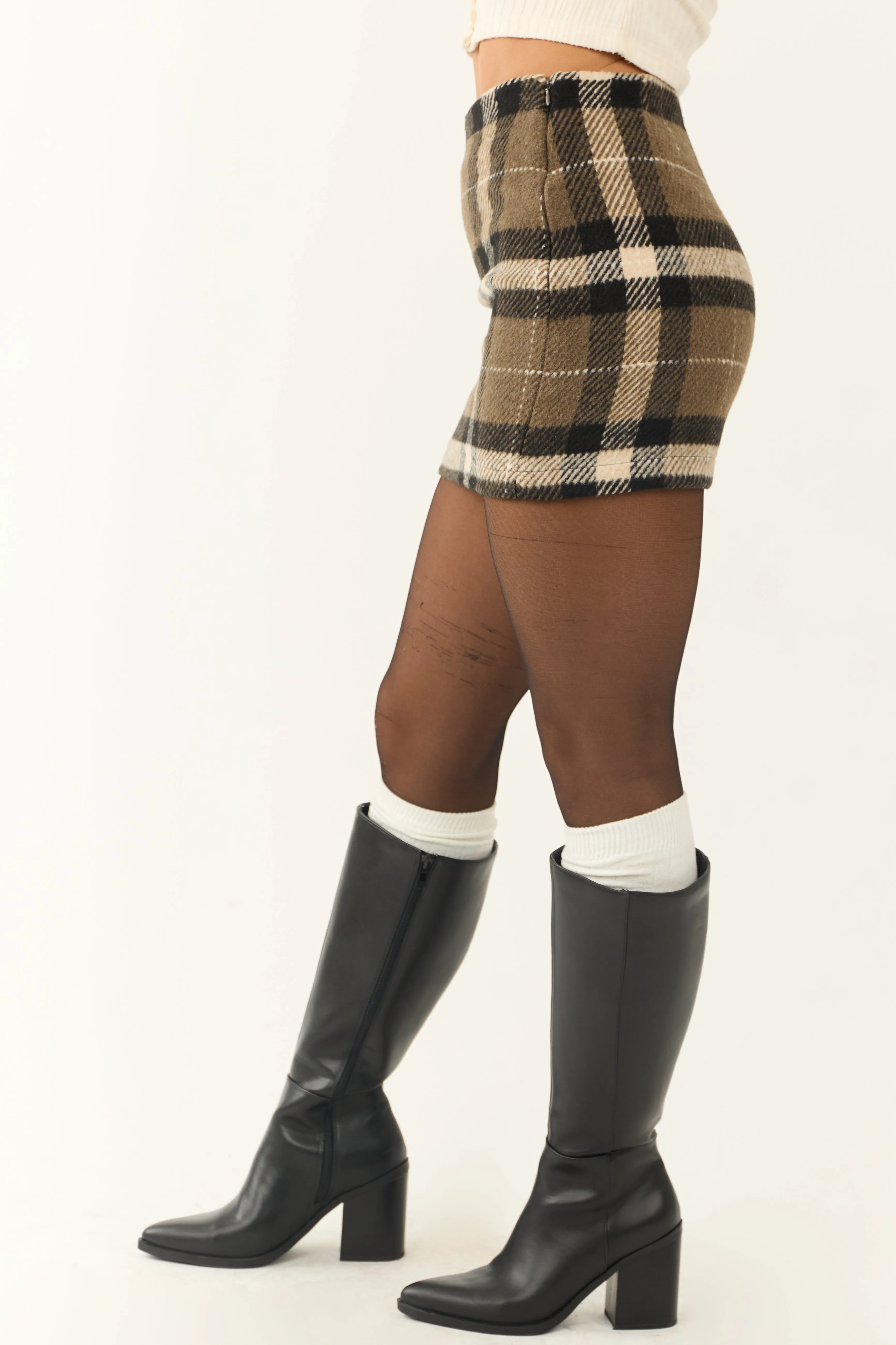Light Cocoa Plaid Soft Fleece Mini Skirt sold by Lime Lush product image thumbnail 4
