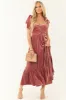 Punch Velvet Tie Straps Ruched Maxi Dress sold by Lime Lush