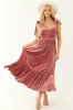 Punch Velvet Tie Straps Ruched Maxi Dress sold by Lime Lush