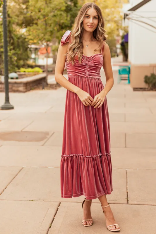 Punch Velvet Tie Straps Ruched Maxi Dress sold by Lime Lush