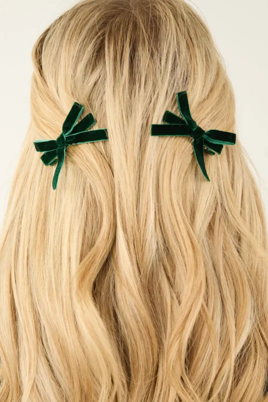 Forest Green Velvet Bow Hair Clip Set of 2 sold by Lime Lush