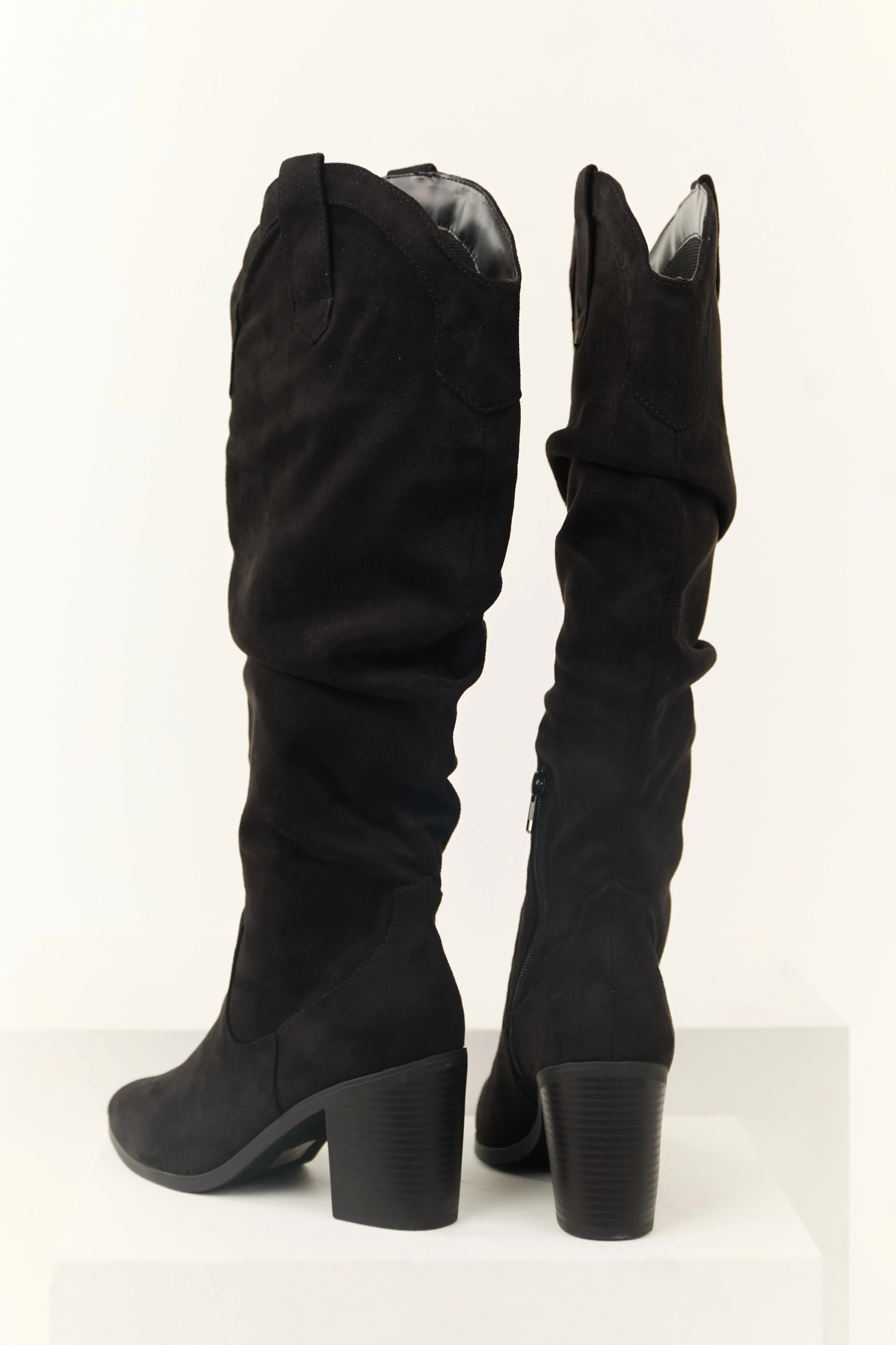 Black Faux Suede Slouchy Knee High Heeled Boots sold by Lime Lush product image thumbnail 3