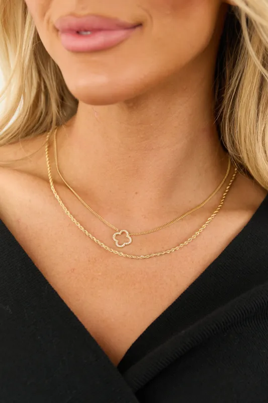 Gold Clover Pendant Layered Rope Chain Necklace sold by Lime Lush