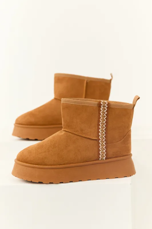 Caramel Suede Slip On Platform Bootie sold by Lime Lush