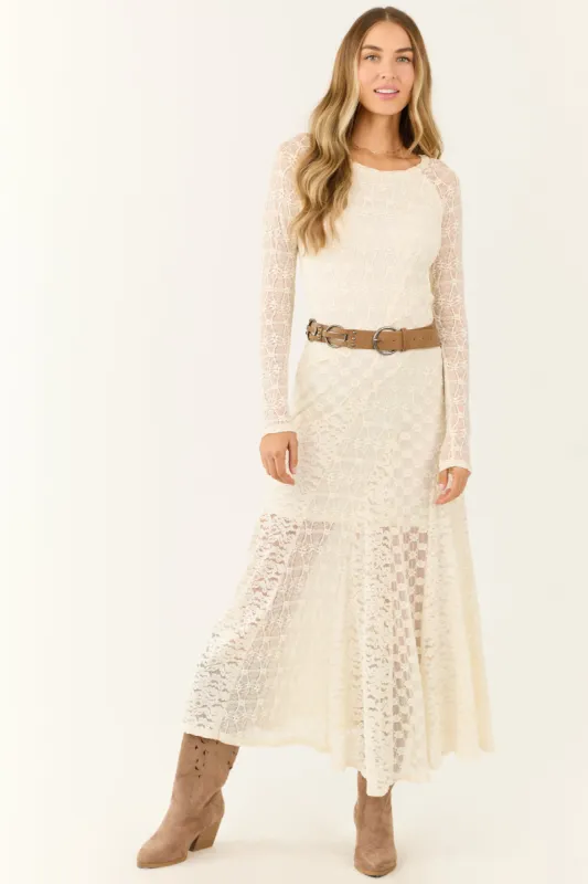 Cream Floral Lace Long Sleeve Maxi Dress sold by Lime Lush