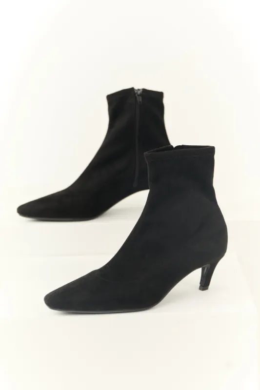 Black Faux Suede Pointed Toe Ankle Booties with Heel sold by Lime Lush