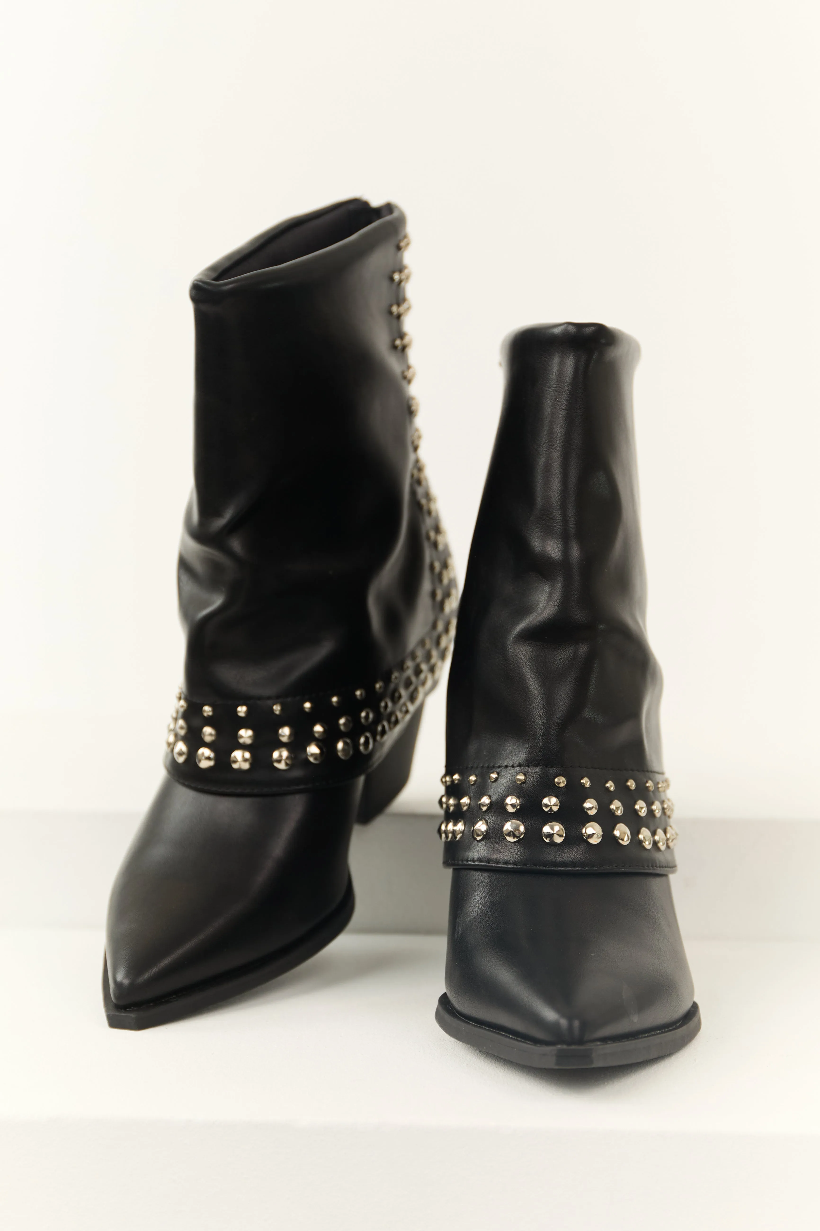 Black Faux Leather Studded Fold Over Boots sold by Lime Lush product image thumbnail 2
