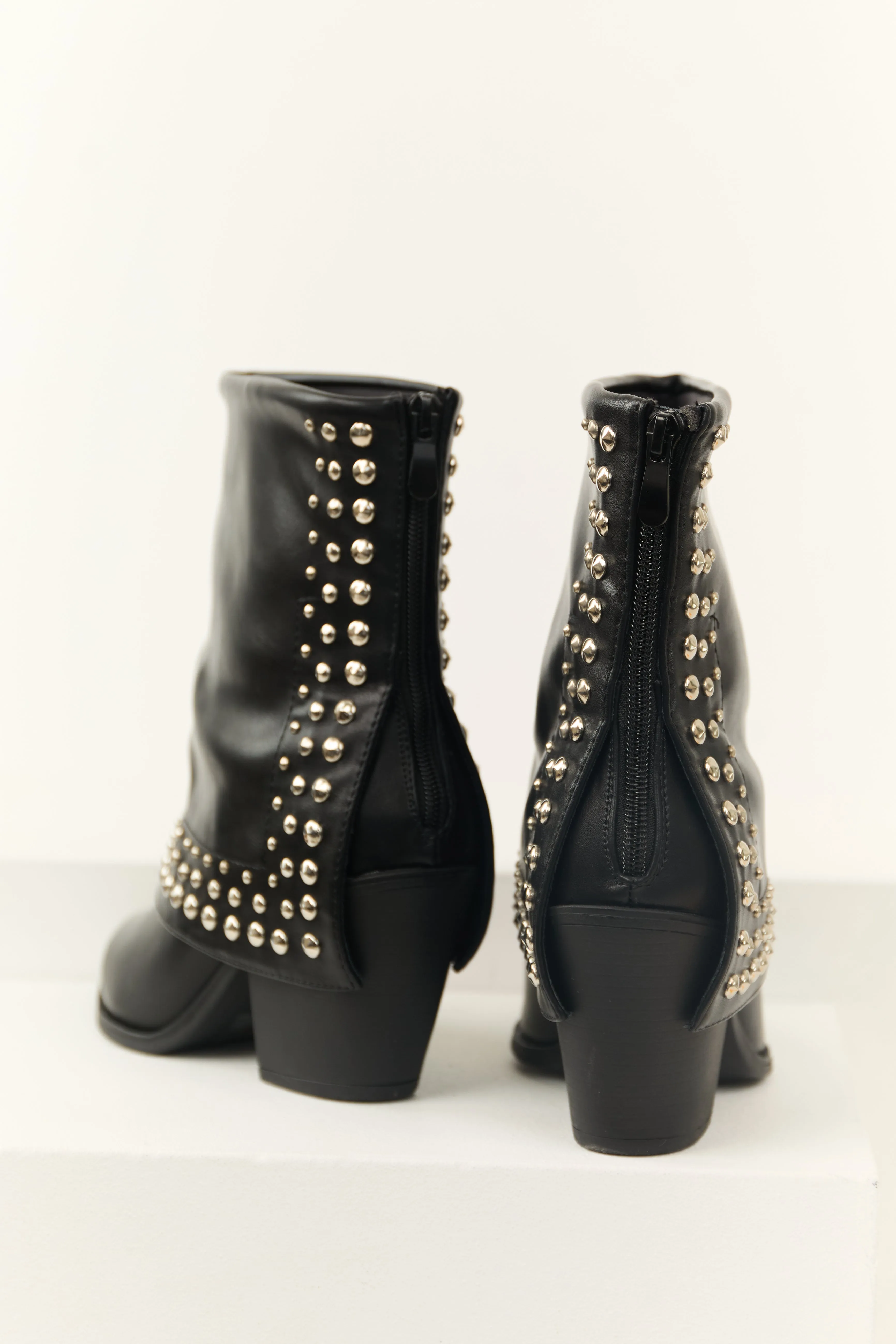 Black Faux Leather Studded Fold Over Boots sold by Lime Lush product image thumbnail 3
