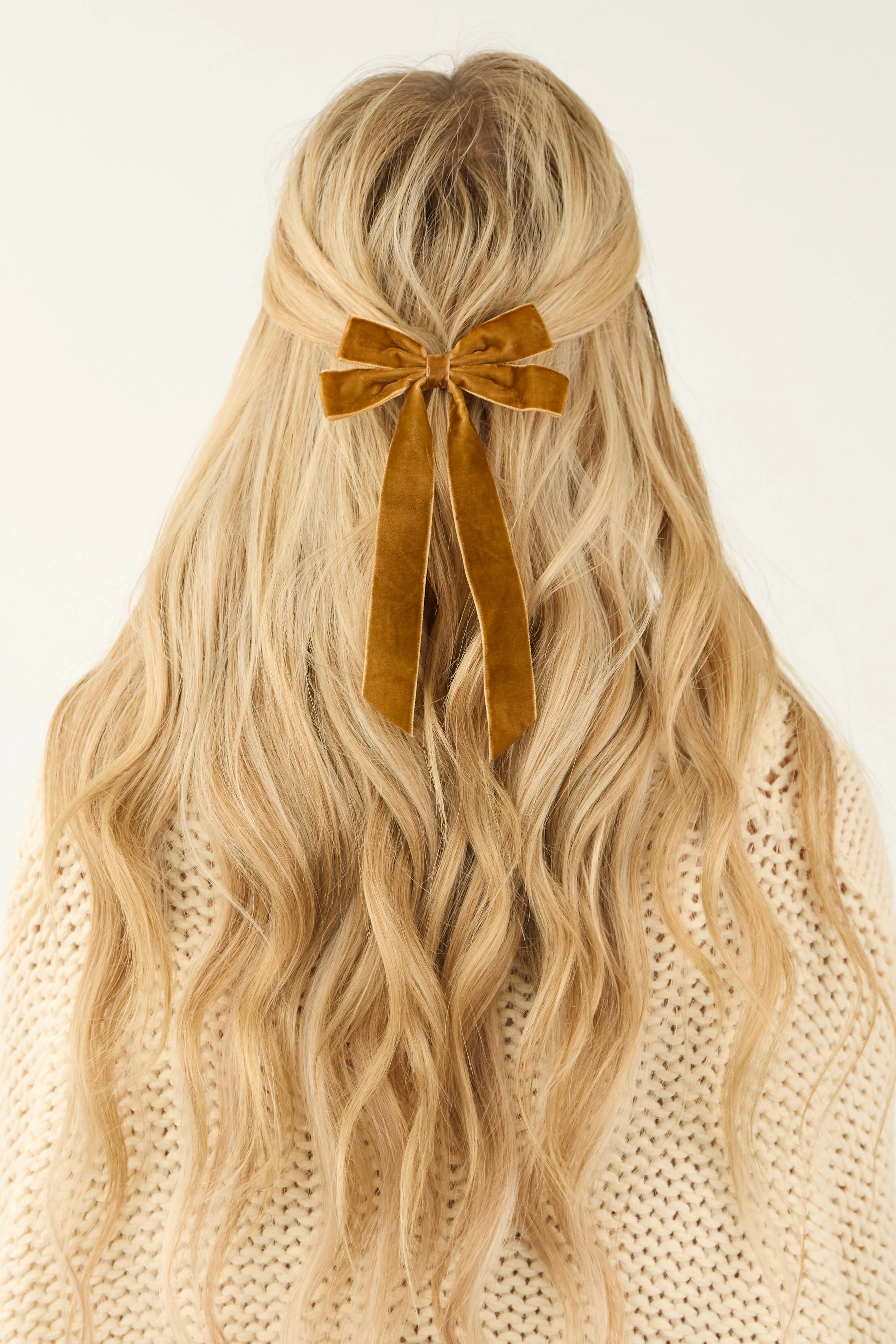 Caramel Velvet Long Ribbon Bow Hair Clip sold by Lime Lush product image thumbnail 2