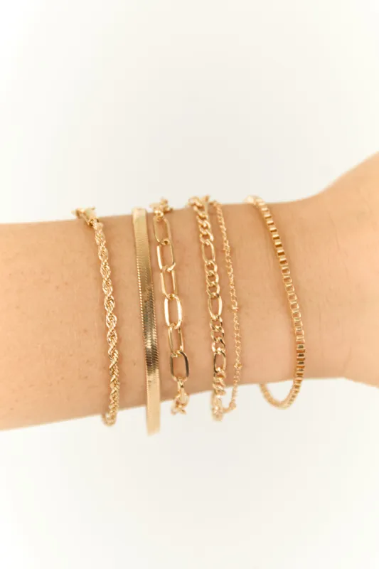 Gold Multi Style 6 Chain Bracelets sold by Lime Lush