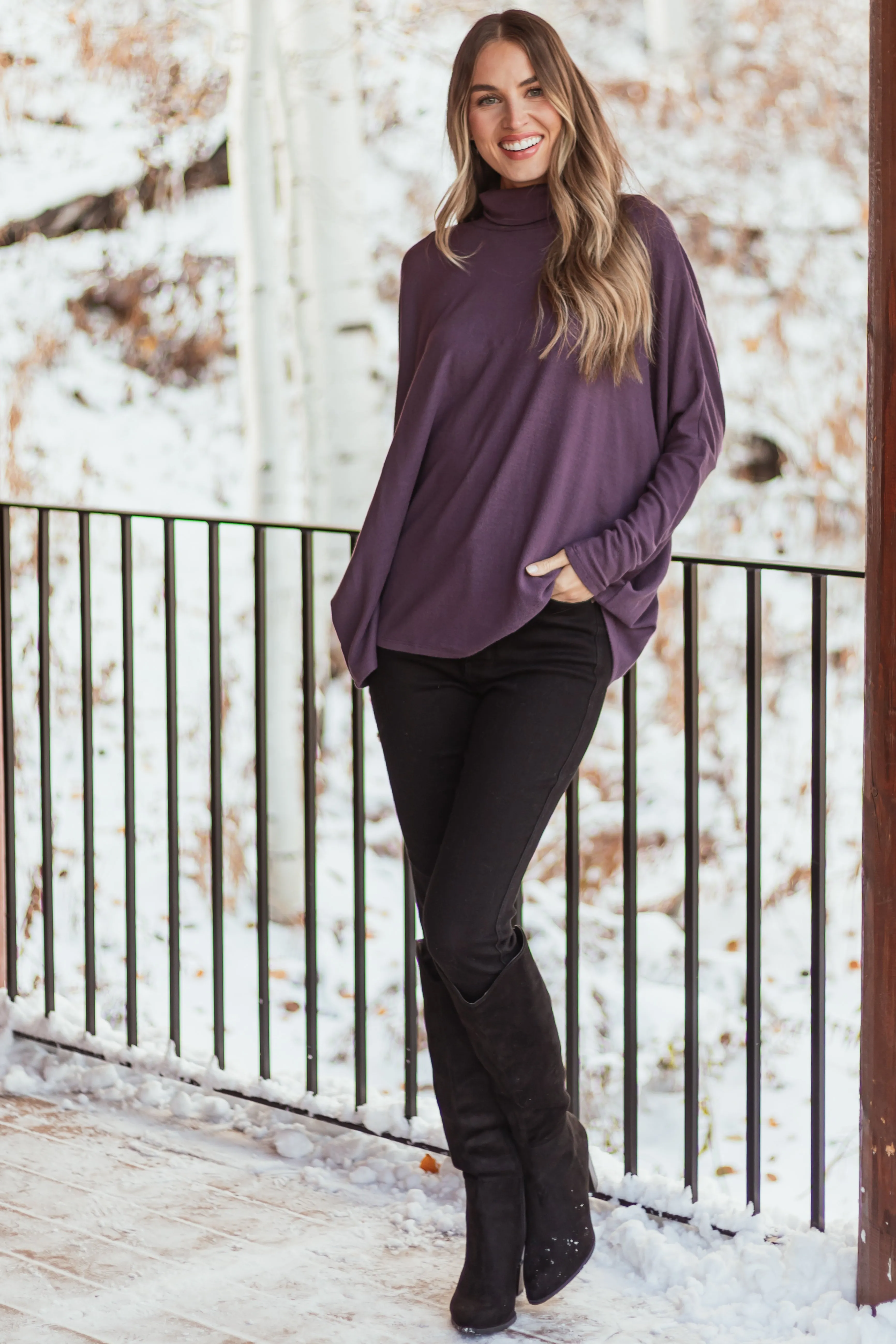 Dusty Grape Turtleneck Dolman Sleeve Top sold by Lime Lush product image thumbnail 2
