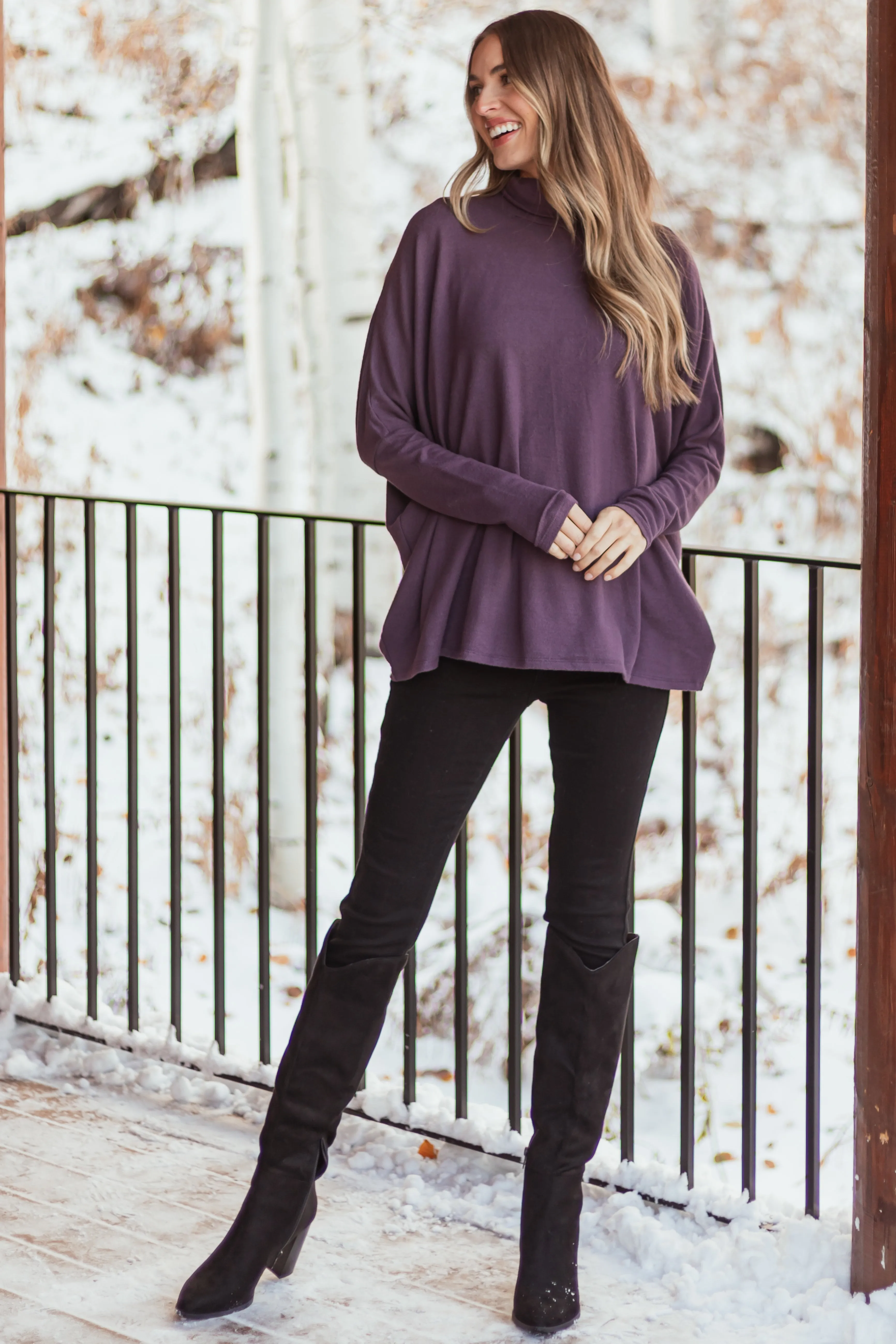 Dusty Grape Turtleneck Dolman Sleeve Top sold by Lime Lush product image thumbnail 3