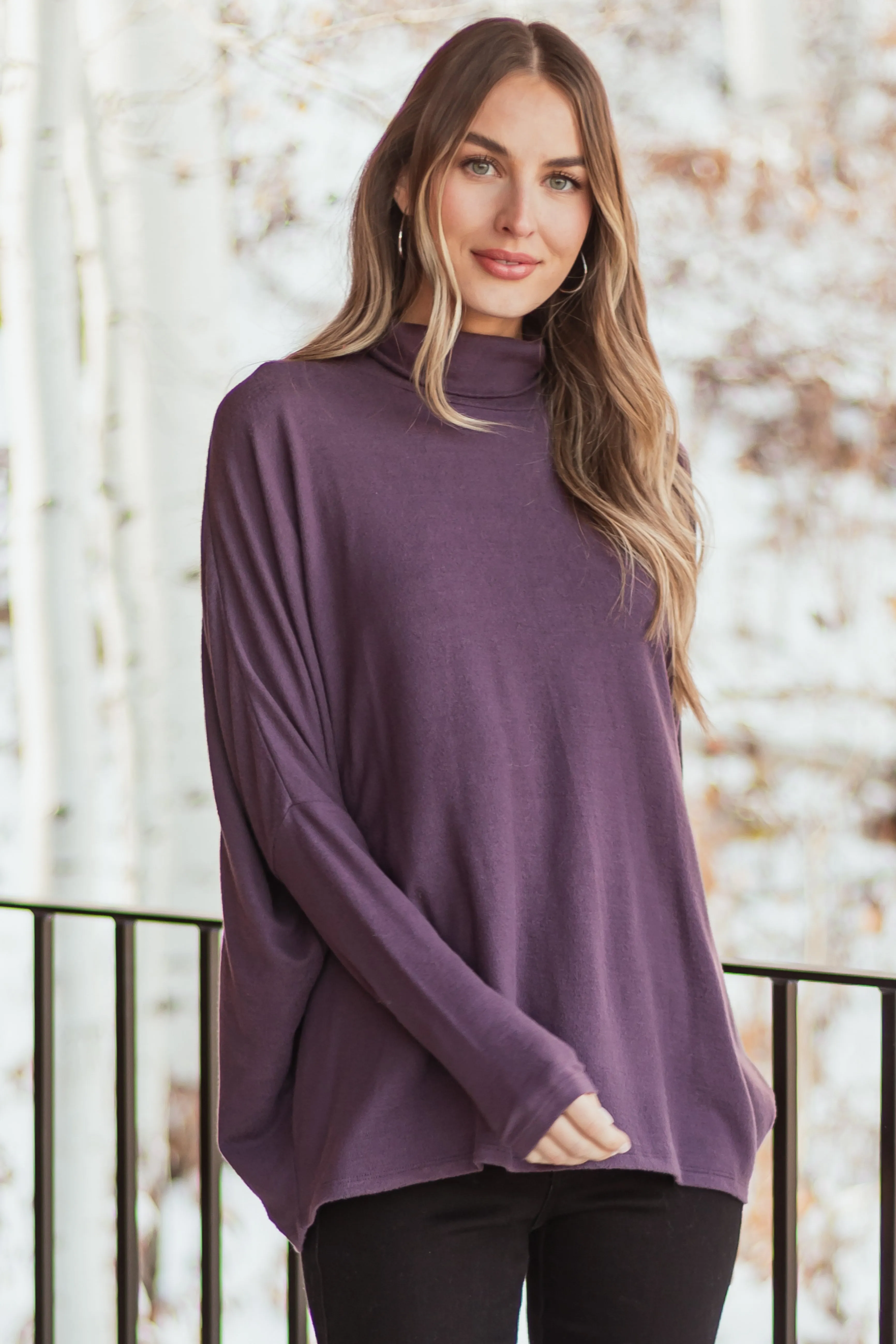Dusty Grape Turtleneck Dolman Sleeve Top sold by Lime Lush