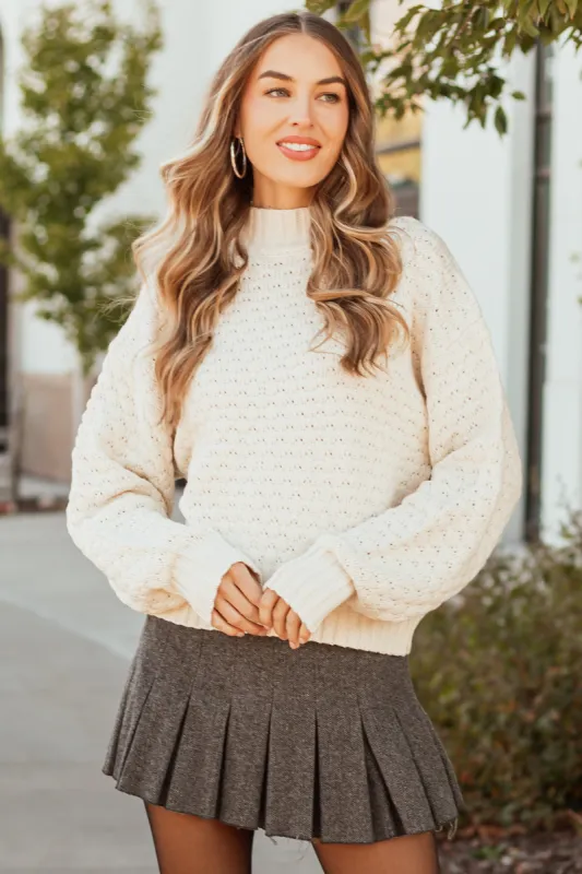 Cream Textured Knit High Neck Sweater sold by Lime Lush