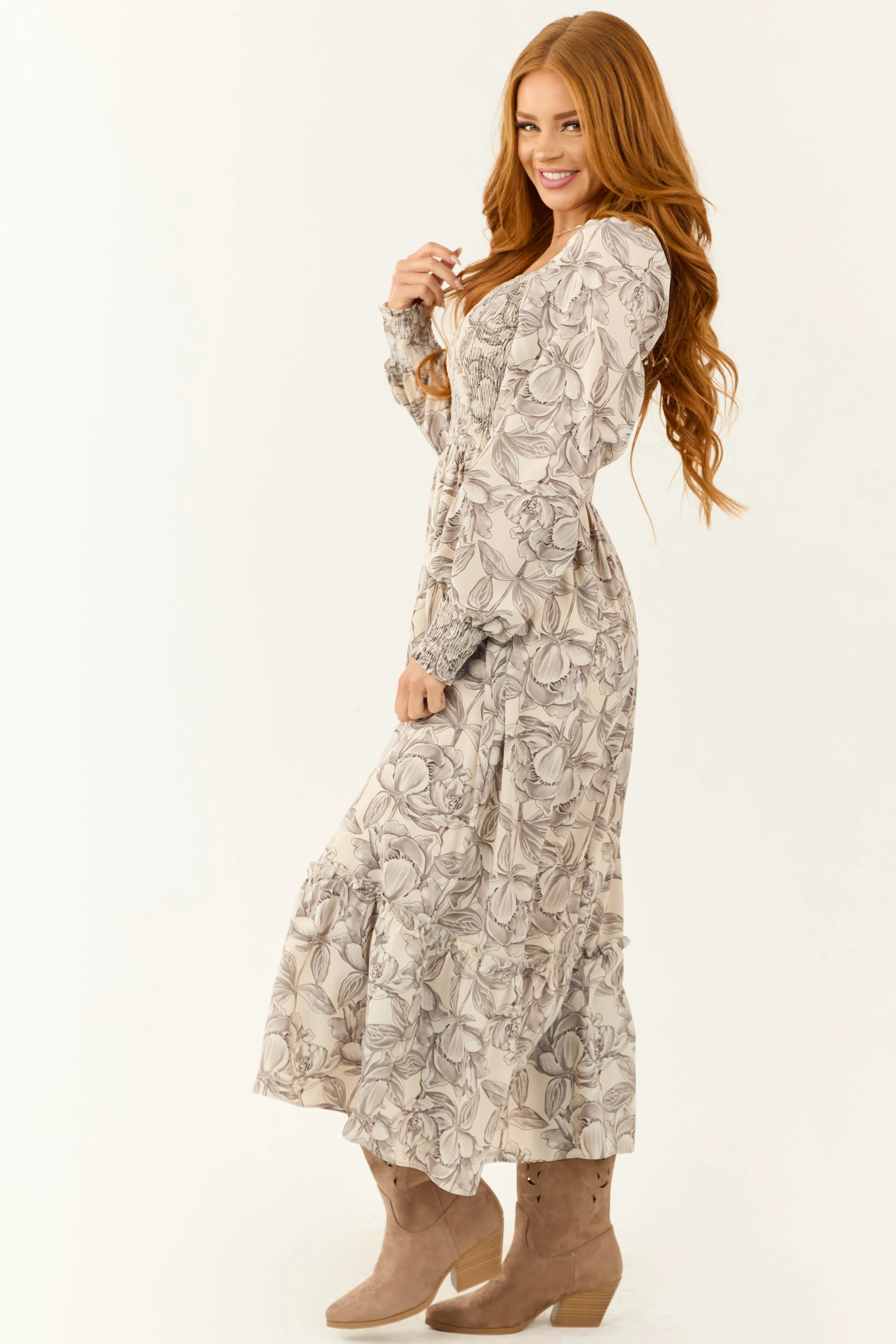 Vanilla Floral Print Square Neck Maxi Dress sold by Lime Lush product image thumbnail 5