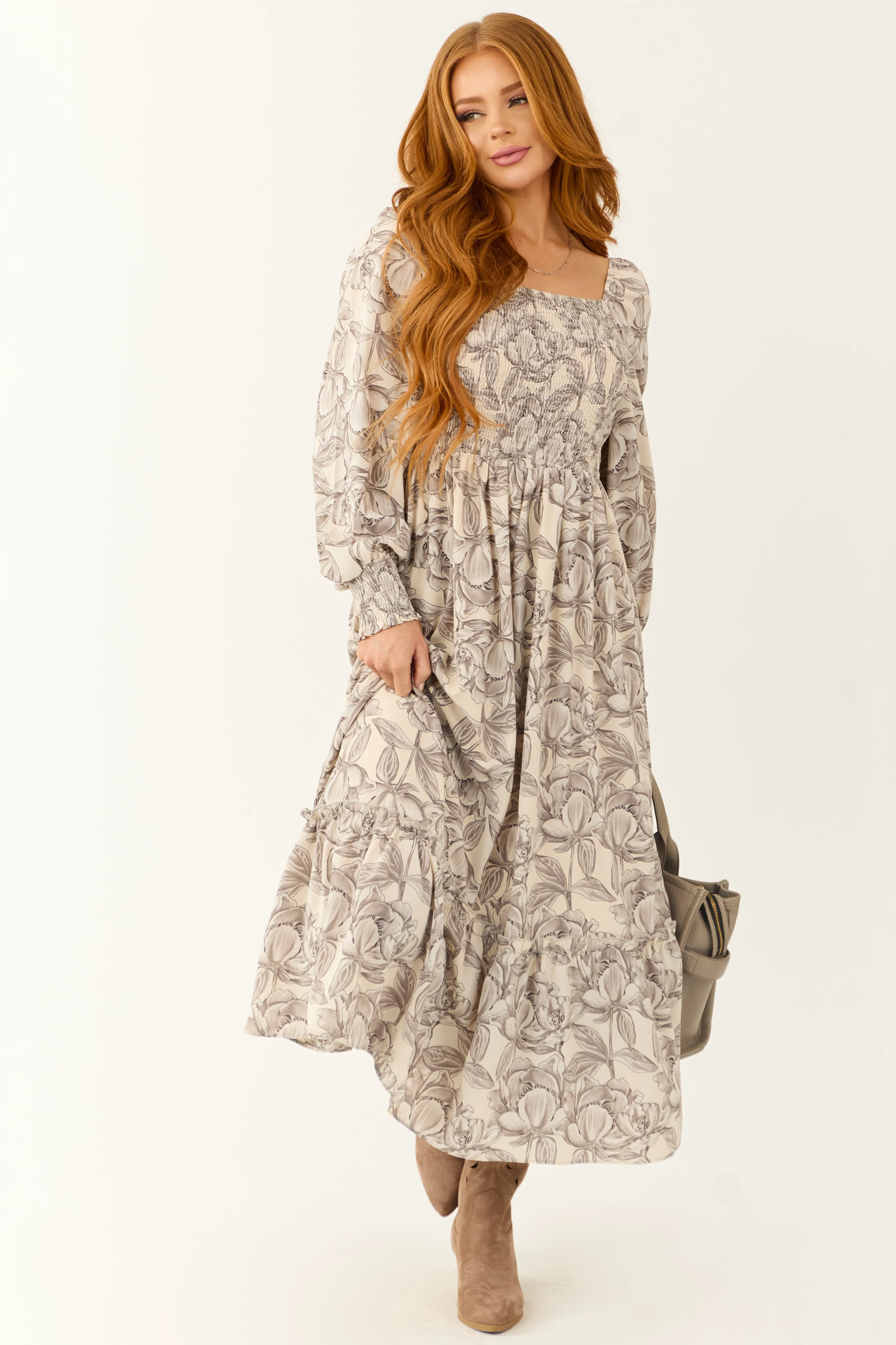 Vanilla Floral Print Square Neck Maxi Dress sold by Lime Lush product image thumbnail 3