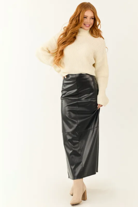 Black Faux Leather Slit Maxi Skirt sold by Lime Lush