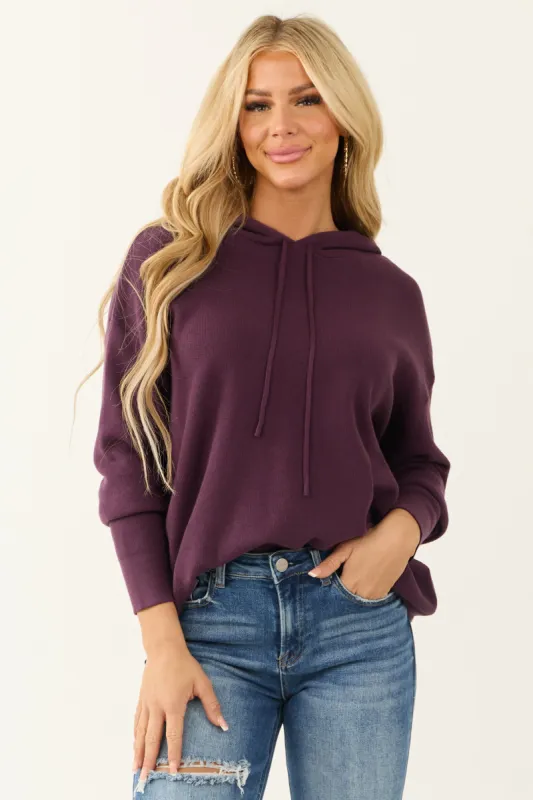 Plum Long Sleeve Knit Drawstring Hoodie sold by Lime Lush