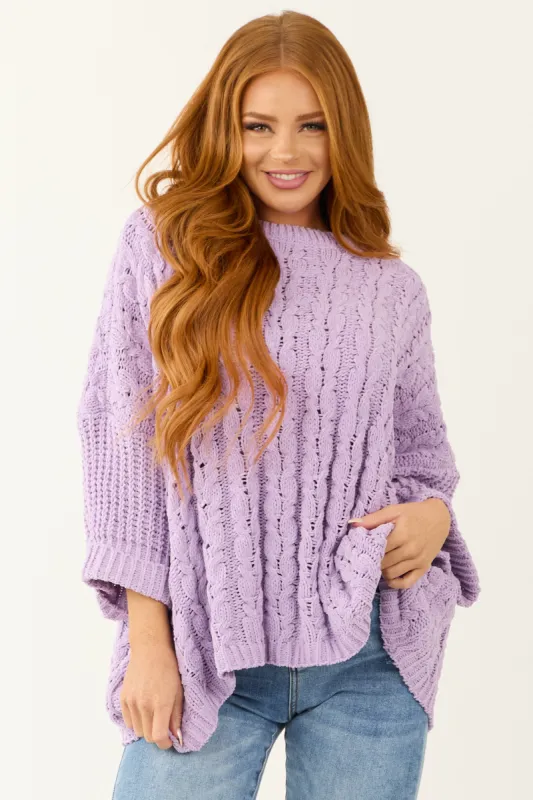 Lilac Oversized Chenille Cable Knit Sweater sold by Lime Lush