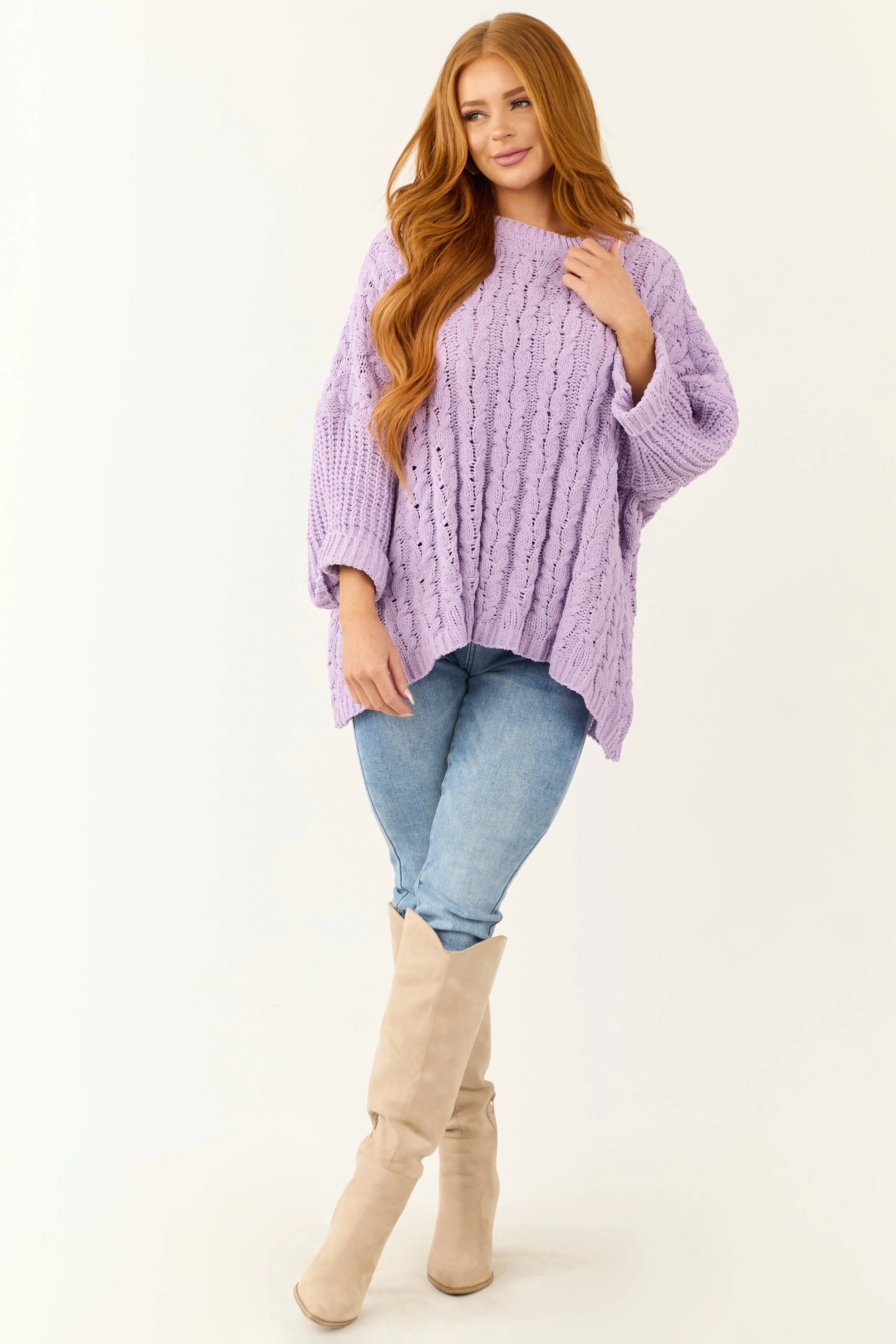 Lilac Oversized Chenille Cable Knit Sweater sold by Lime Lush product image thumbnail 2