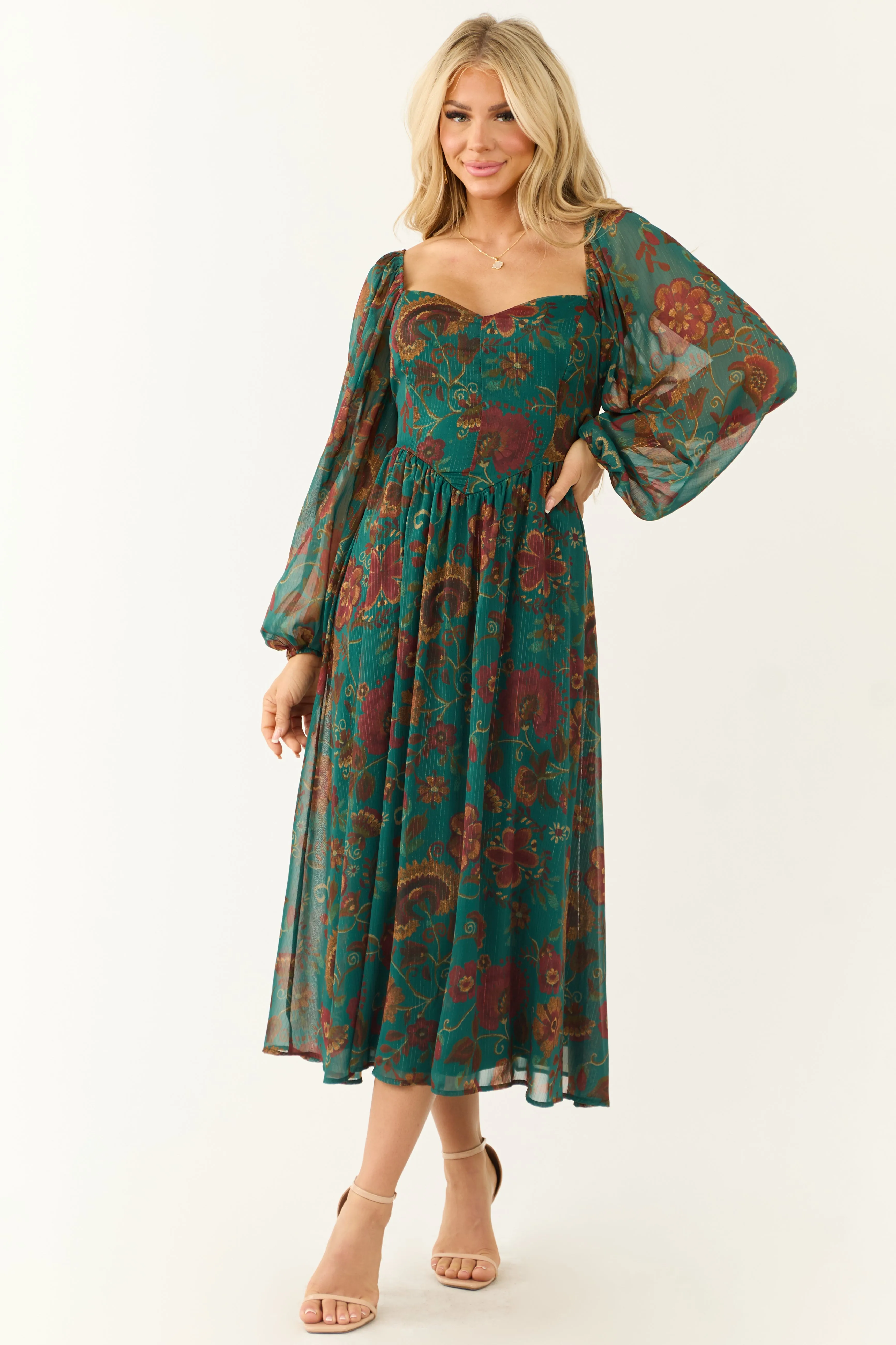 Flying Tomato Dark Juniper Floral Midi Dress sold by Lime Lush product image thumbnail 3