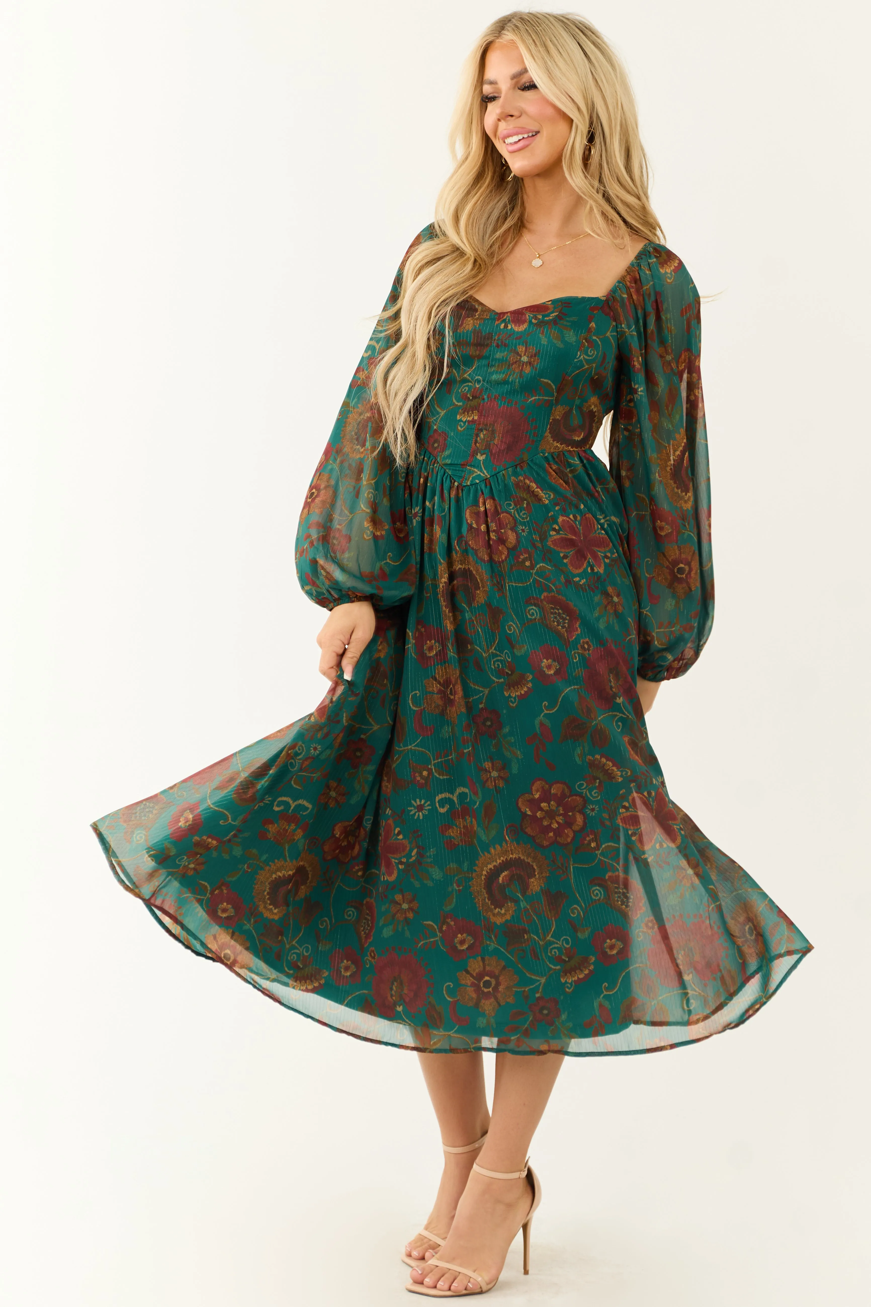 Flying Tomato Dark Juniper Floral Midi Dress sold by Lime Lush product image thumbnail 4