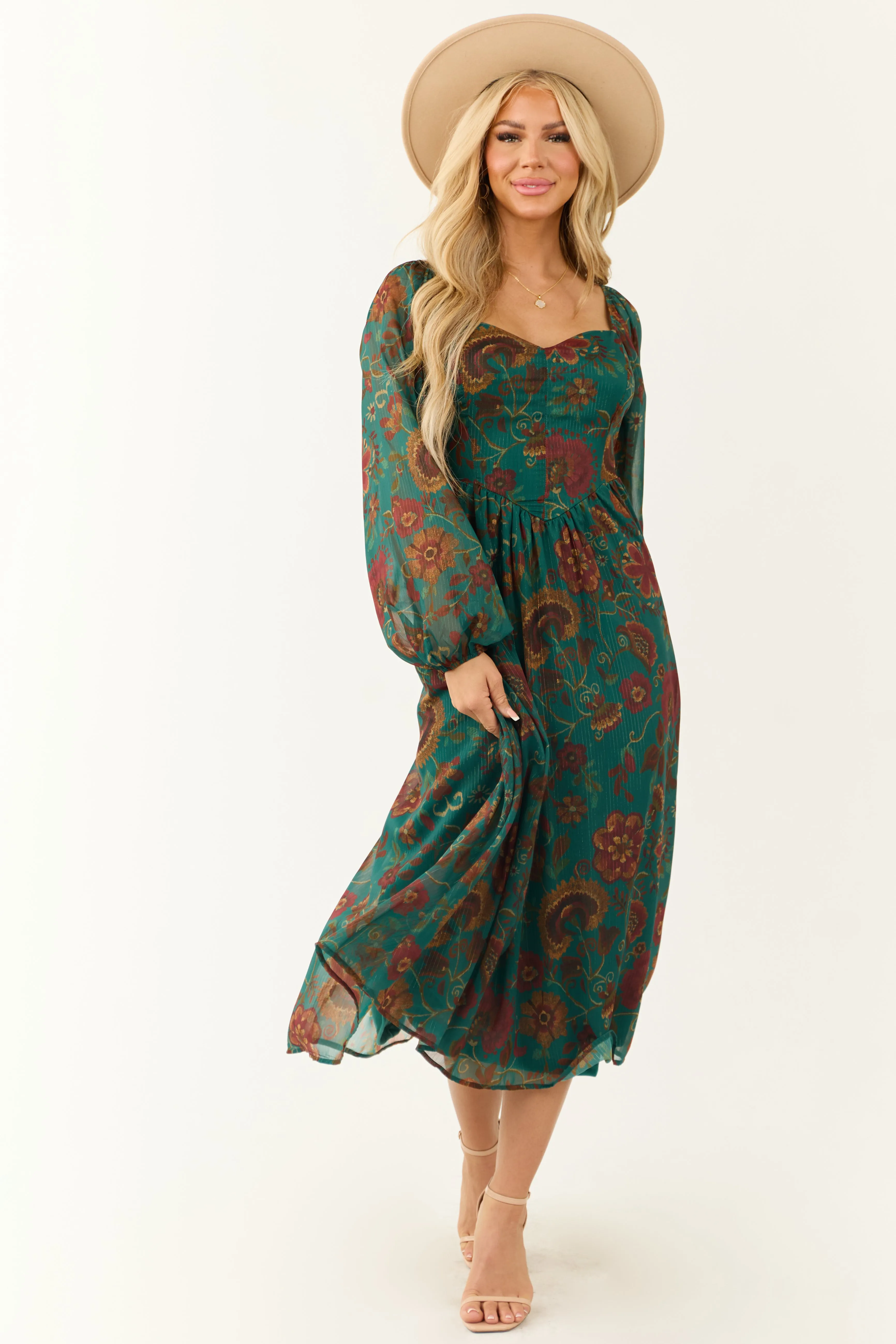 Flying Tomato Dark Juniper Floral Midi Dress sold by Lime Lush product image thumbnail 2