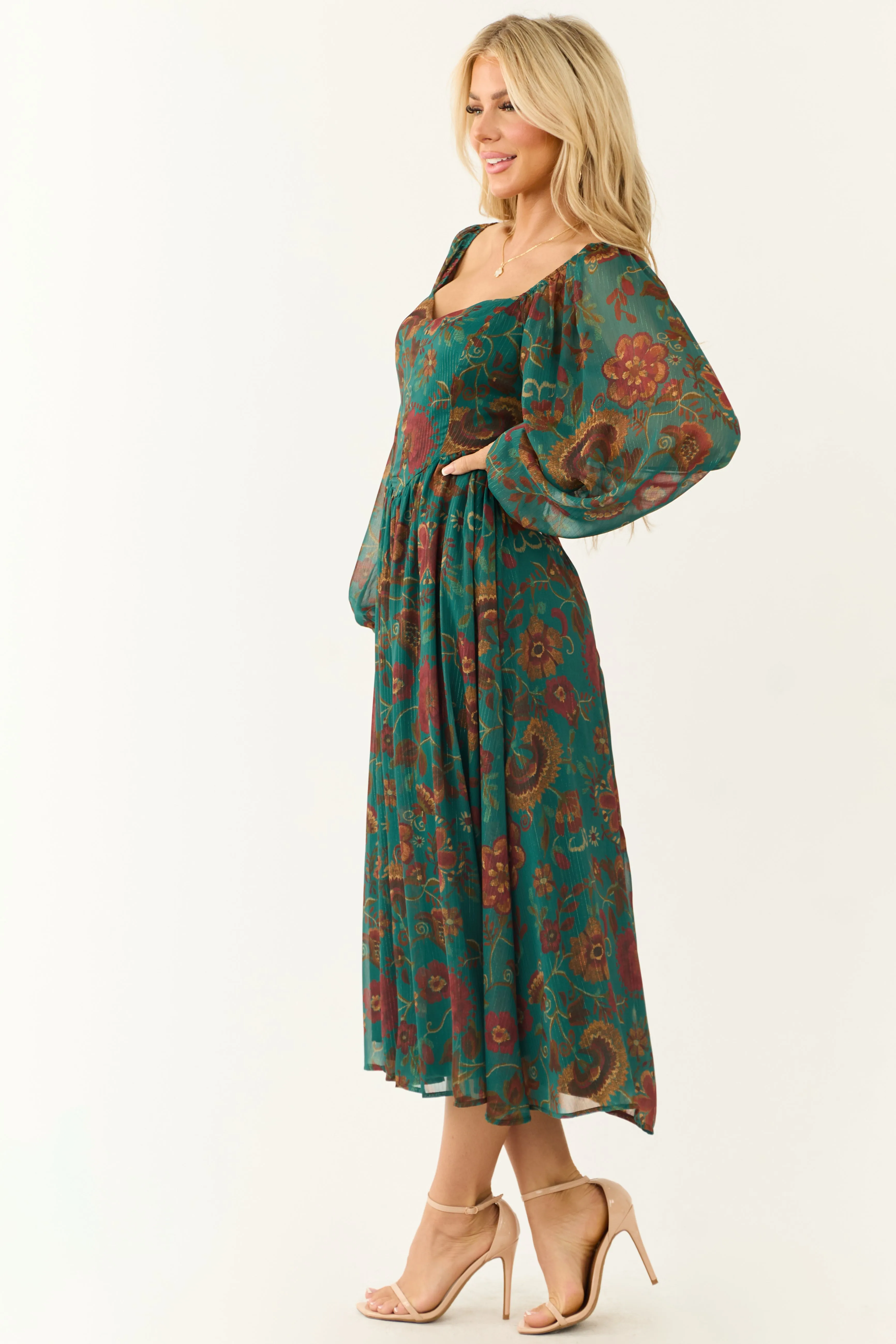 Flying Tomato Dark Juniper Floral Midi Dress sold by Lime Lush product image thumbnail 5