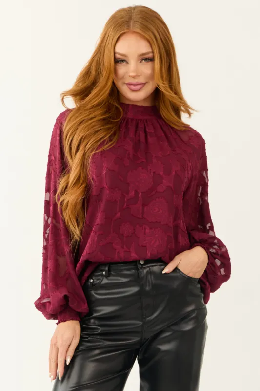 Flying Tomato Wine Floral Textured Back Tie Top sold by Lime Lush