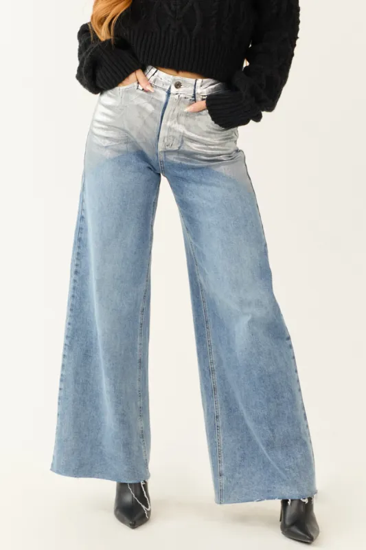 Cello Medium Wash Silver Foiled Wide Leg Jeans sold by Lime Lush