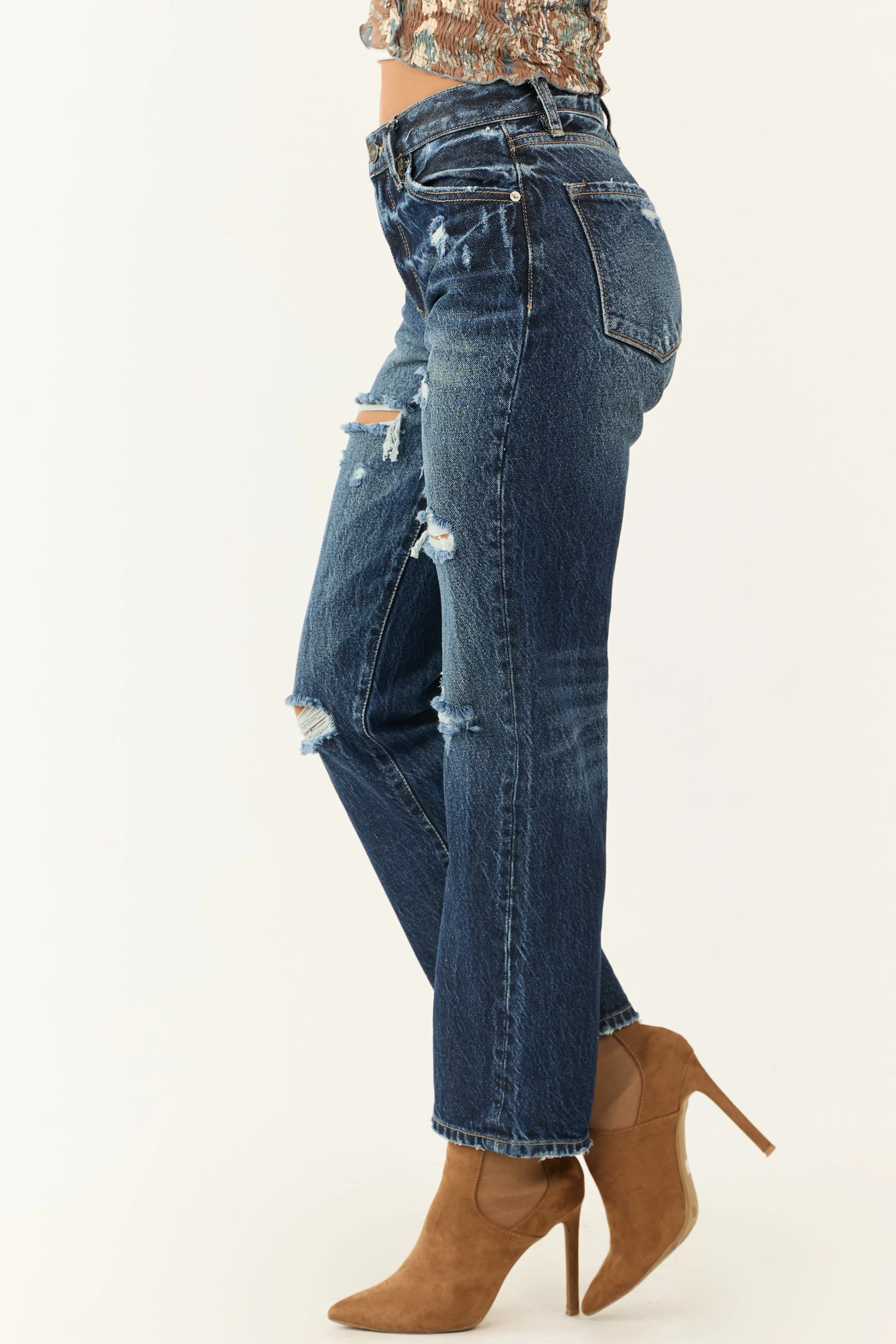 Kancan Dark Wash Denim Distressed Ankle Jeans sold by Lime Lush product image thumbnail 3