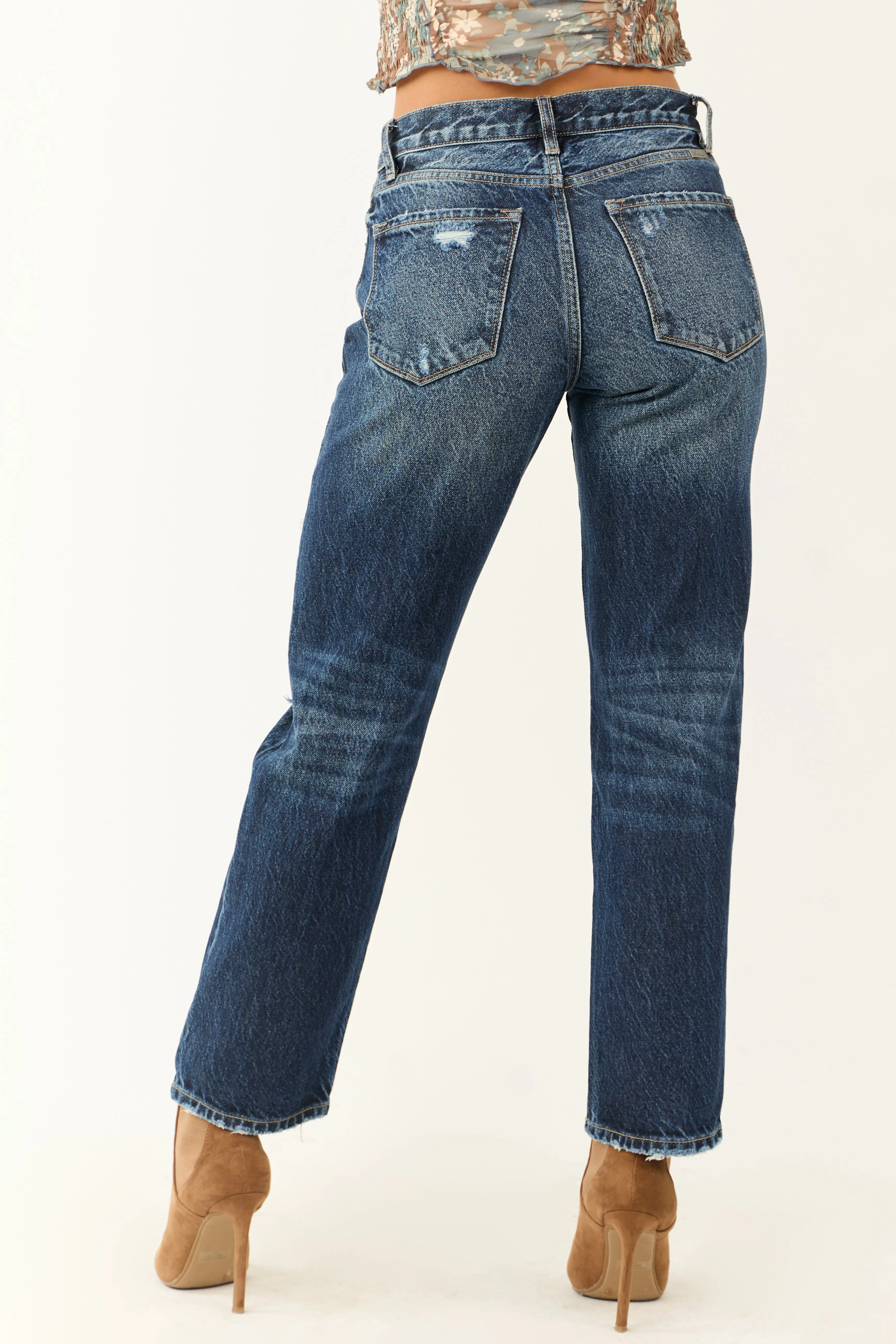 Kancan Dark Wash Denim Distressed Ankle Jeans sold by Lime Lush product image thumbnail 4