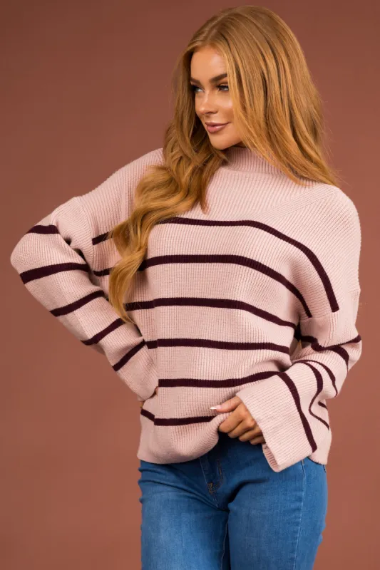 Dusty Blush and Eggplant Striped Knit Sweater sold by Lime Lush