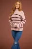 Dusty Blush and Eggplant Striped Knit Sweater sold by Lime Lush