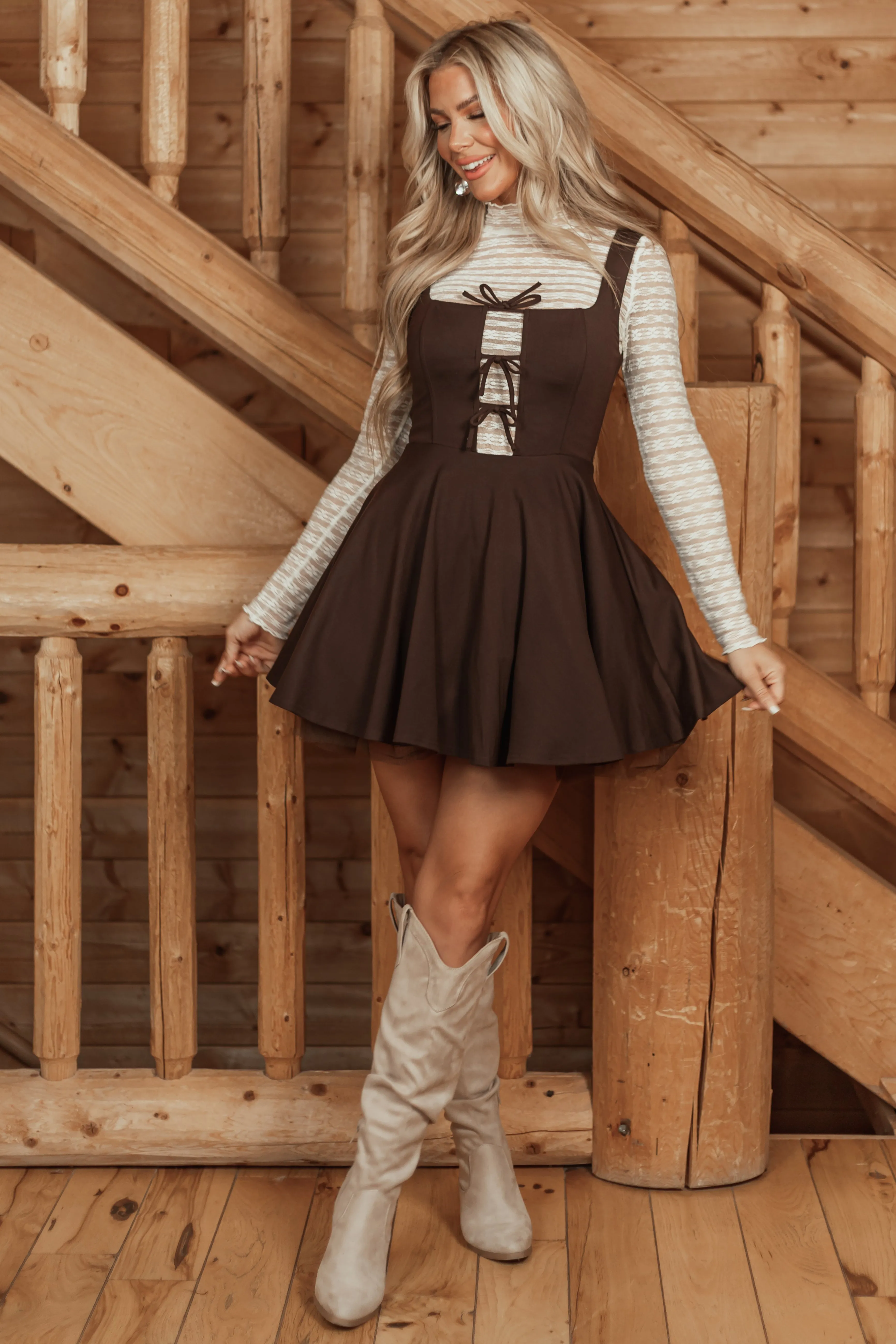 Chocolate Sleeveless Tie Front Mini Dress sold by Lime Lush product image thumbnail 2