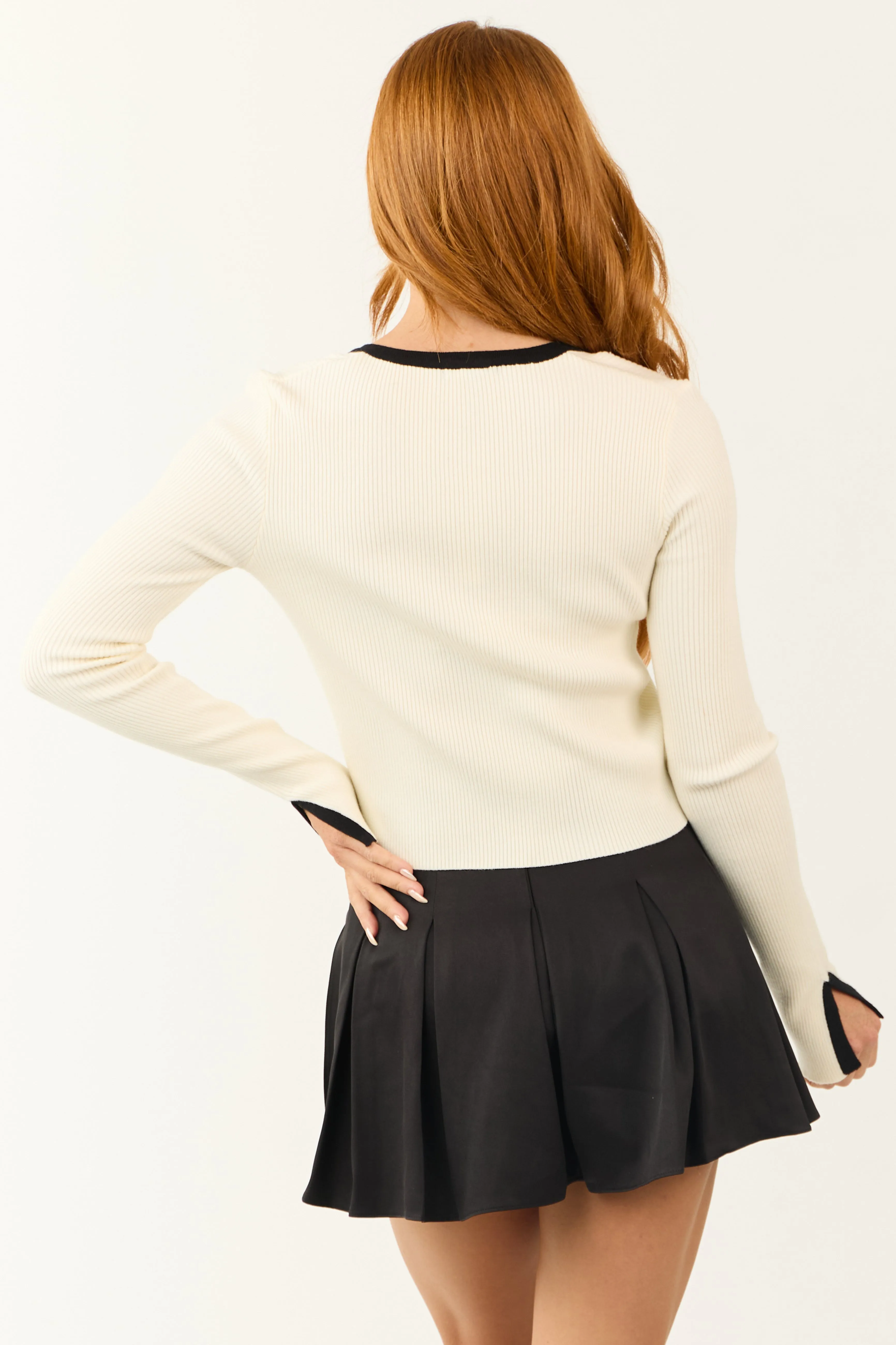 Cream Contrast Trim Knit Long Sleeve Top sold by Lime Lush product image thumbnail 5