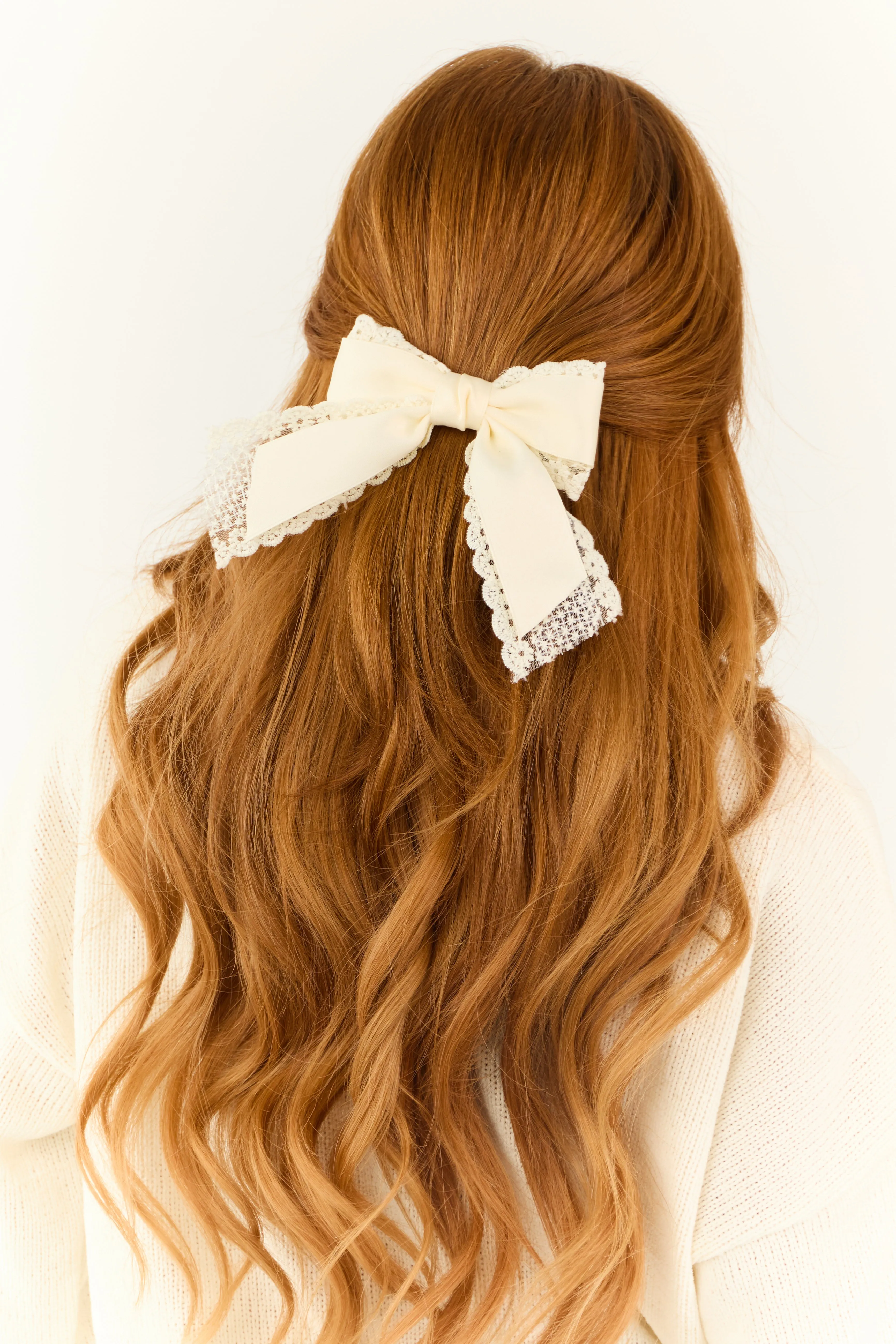 Cream Lace Bow Barrette Style Hair Clip sold by Lime Lush